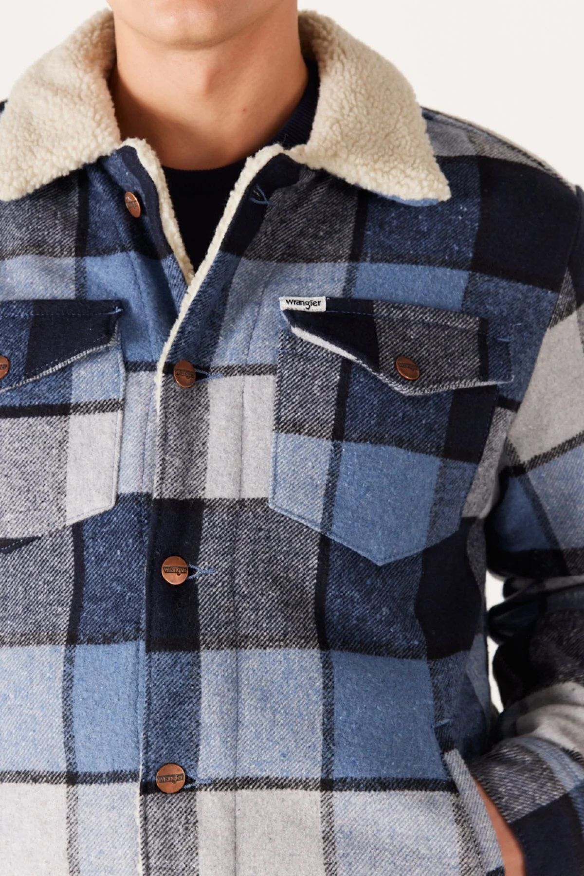 کت آبی مردانه ژاکت شل شیری w4e0xz84z اورجینال Wrangler