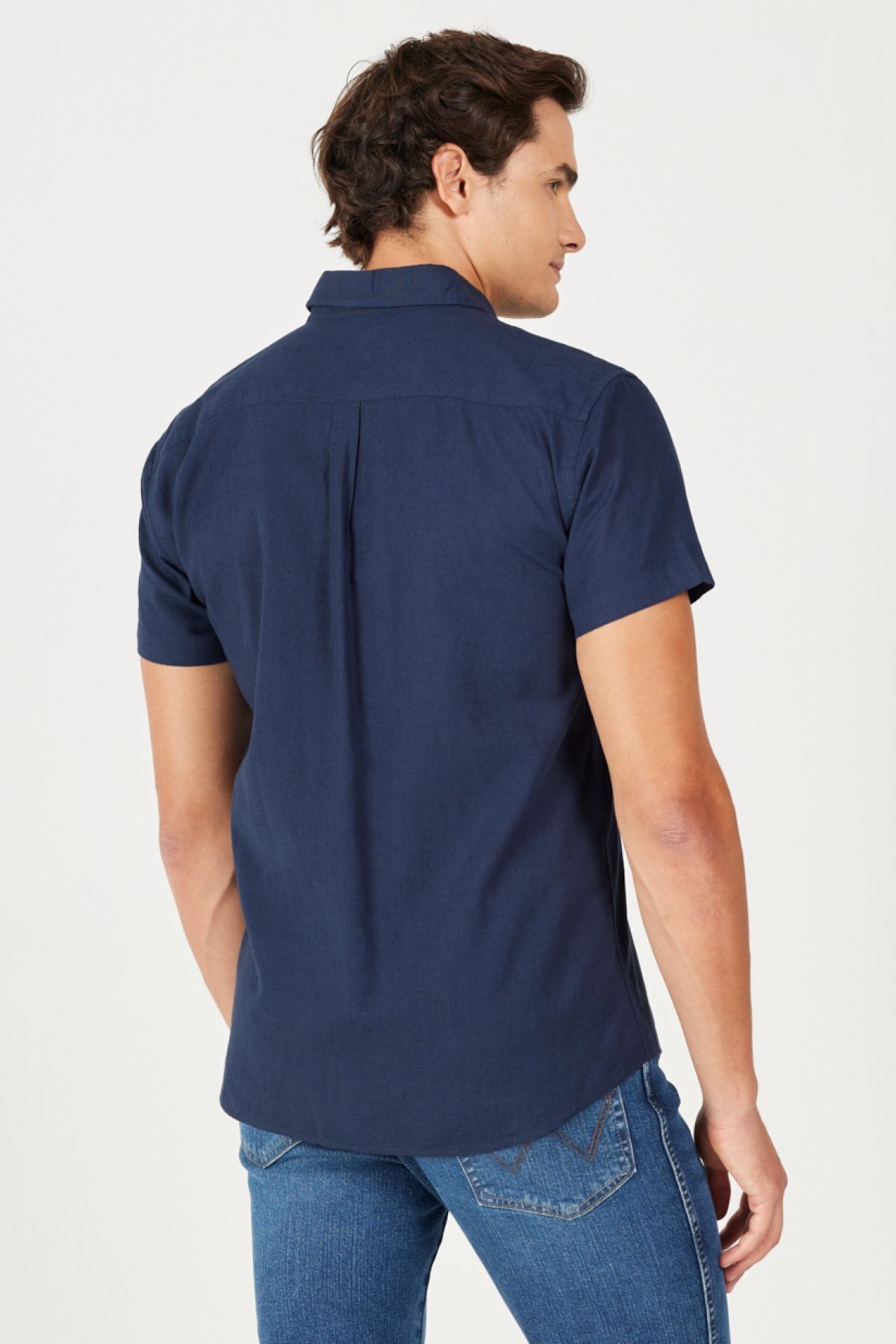 پیراهن / بلوز دکمه دار آبی مردانه به طور منظم مناسب معمولی برش 100 ٪ پنبه Wrangler