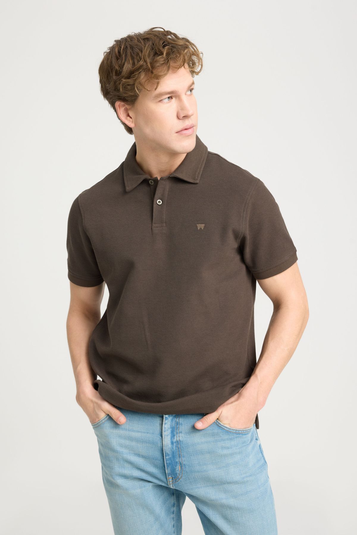 تی شرت یقه پولو سبز مردانه به طور منظم مناسب و معمولی برش خاکی yaka t shirt Wrangler