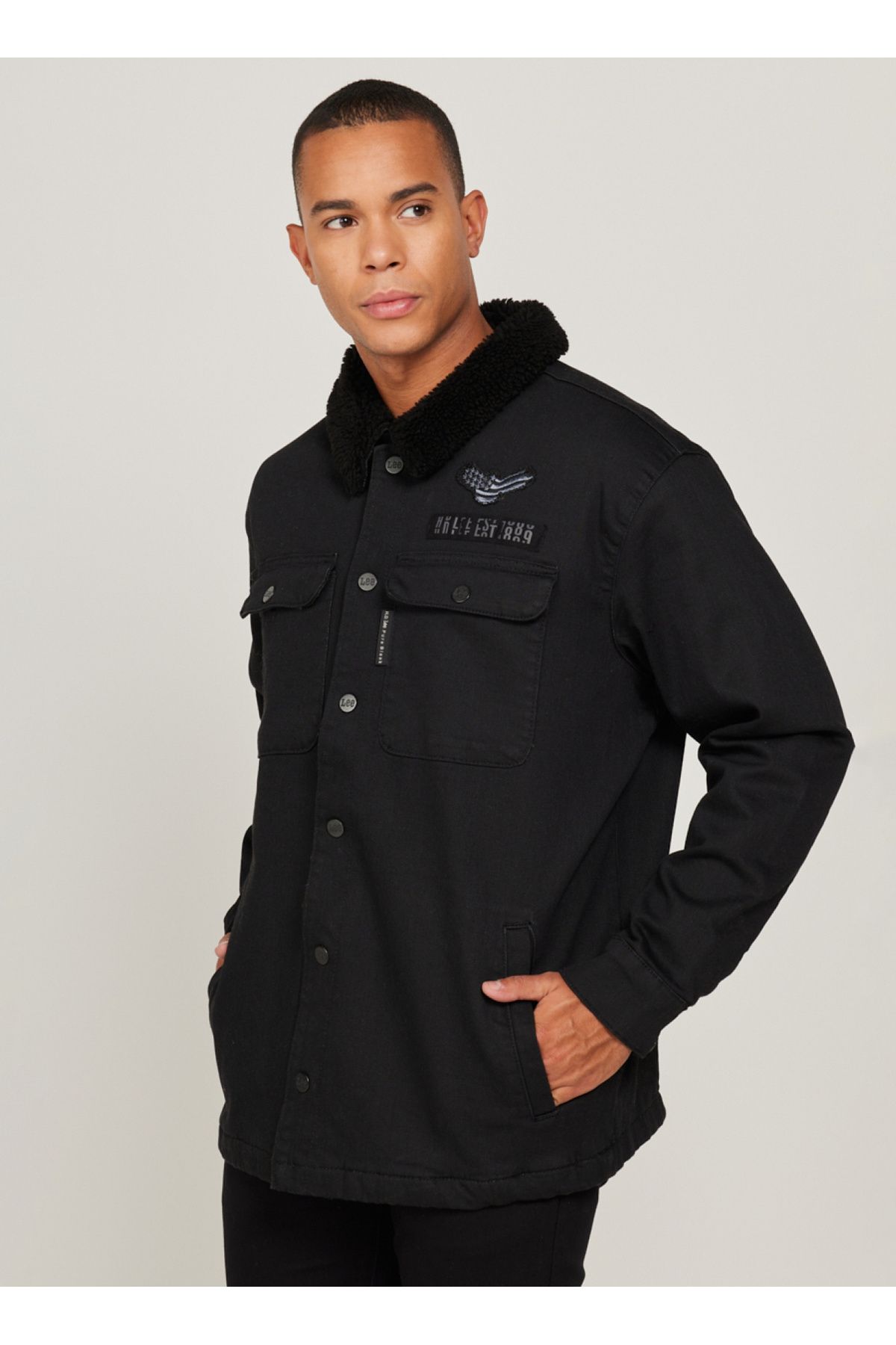 کت مشکی مردانه سیاه ژاکت جین L232095001 OUSSHIRT JEAN JACKET Lee