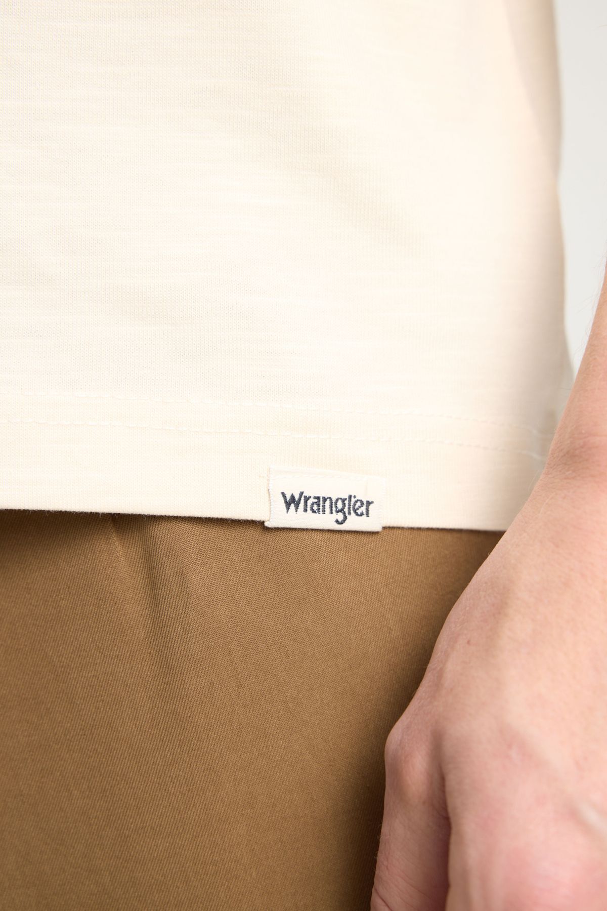 تی شرت نود مردانه یقه دوچرخه برش معمولی مناسب 100 ٪ پنبه بژ T shrant Wrangler