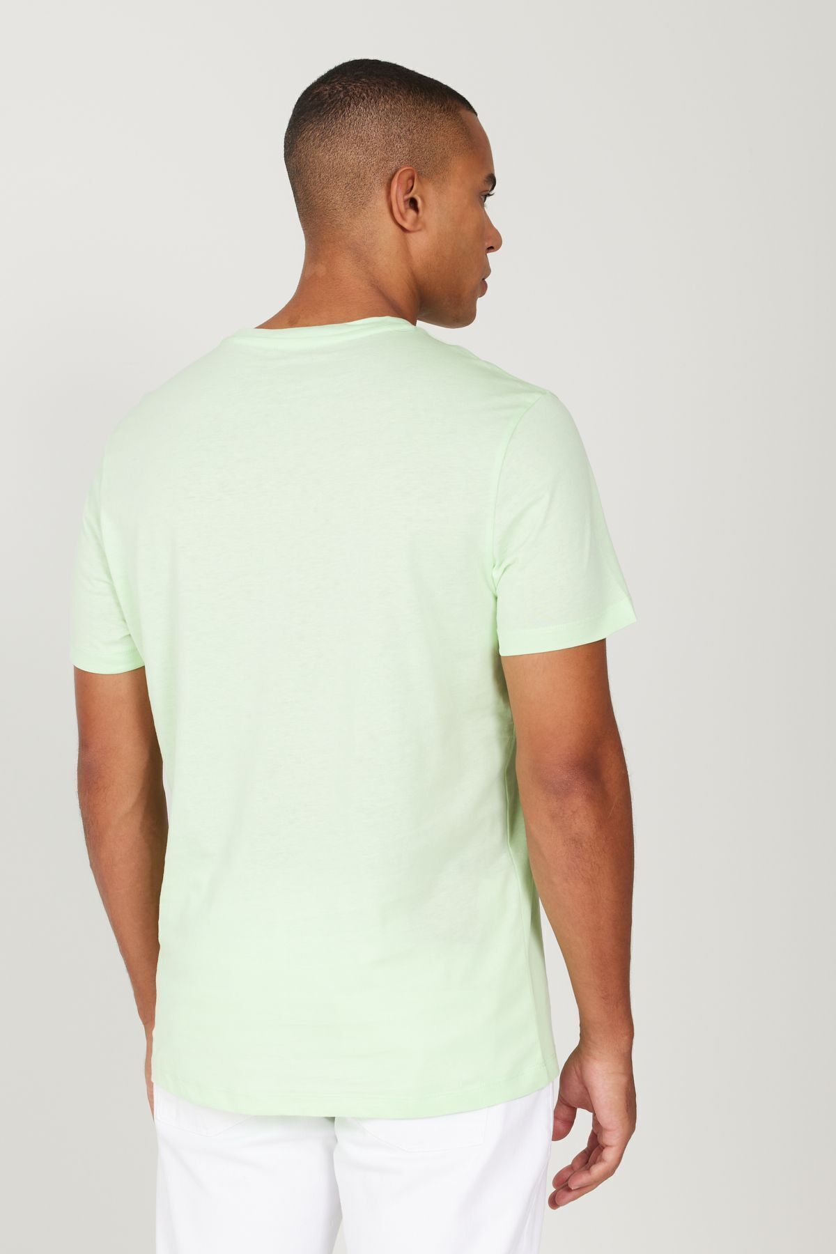 AC&Co / Altınyıldız Classics-Ανδρικό T-Shirt ανοιχτό πράσινο Slim Fit - 100% βαμβάκι, λαιμόκοψη 7