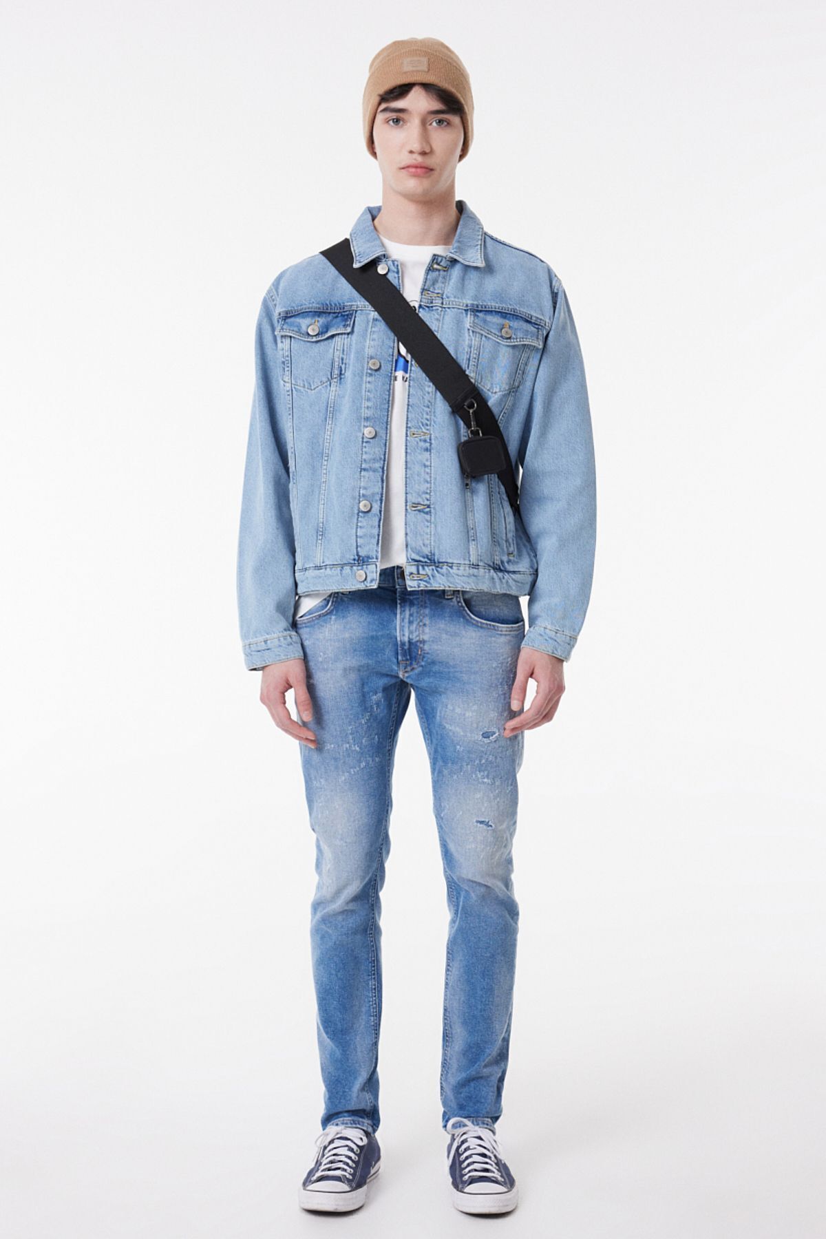 شلوار جین آبی مردانه کش دار Luke Slim Fit کمر کم روشن Lee