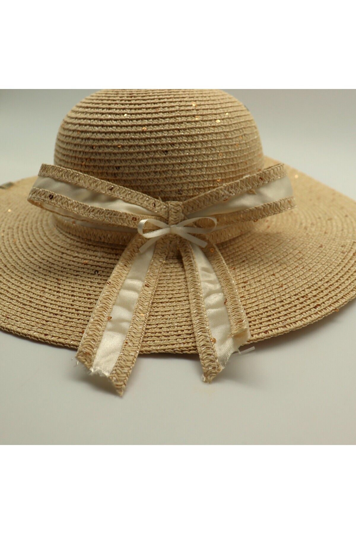Asyabayrak-Sequin Bow Straw Hat 2
