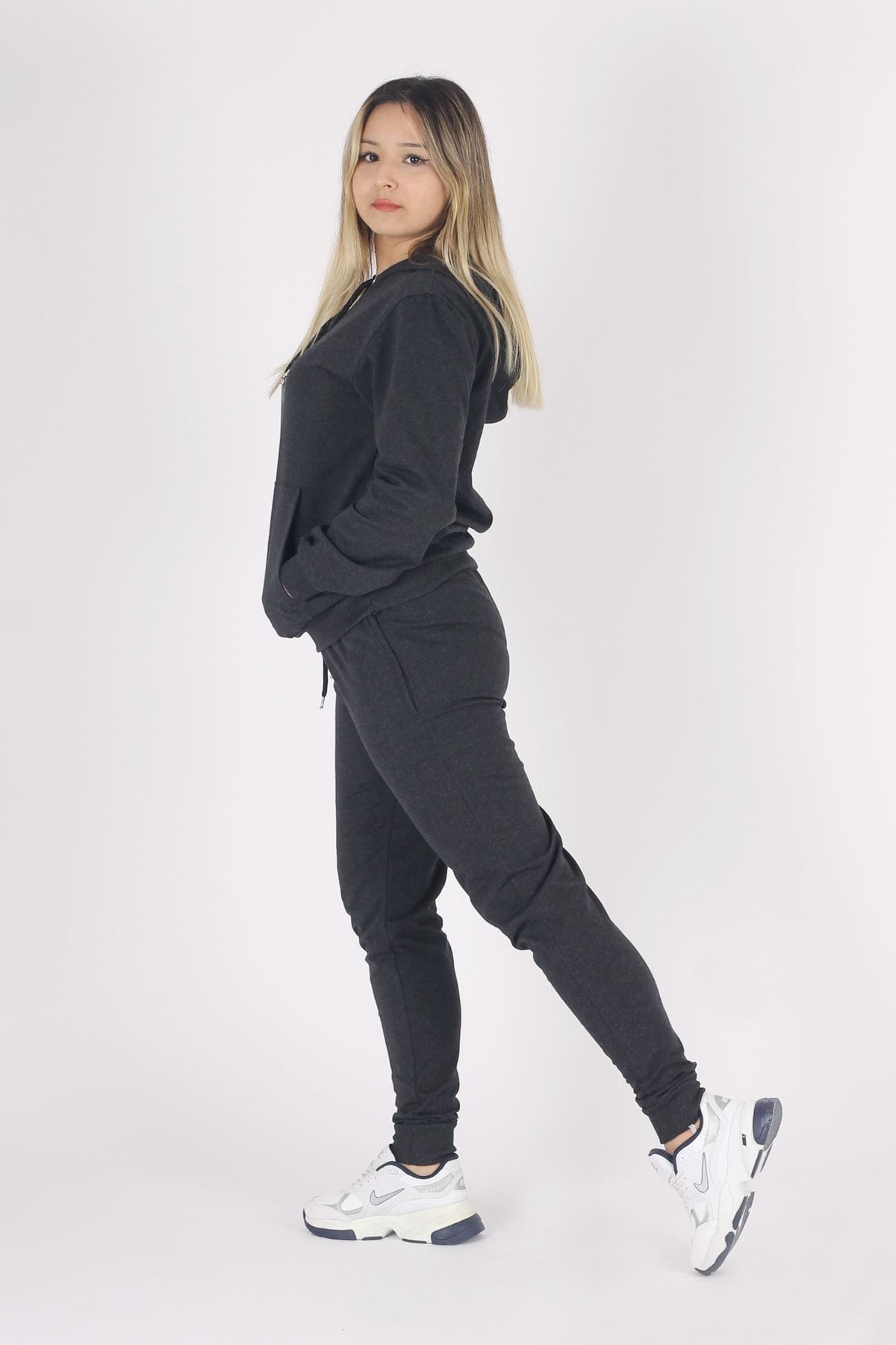 han elegant Kapucnis Kenguru Pocket 2 húros tréningruha szett elasztikus derékpánttal és zsinórral