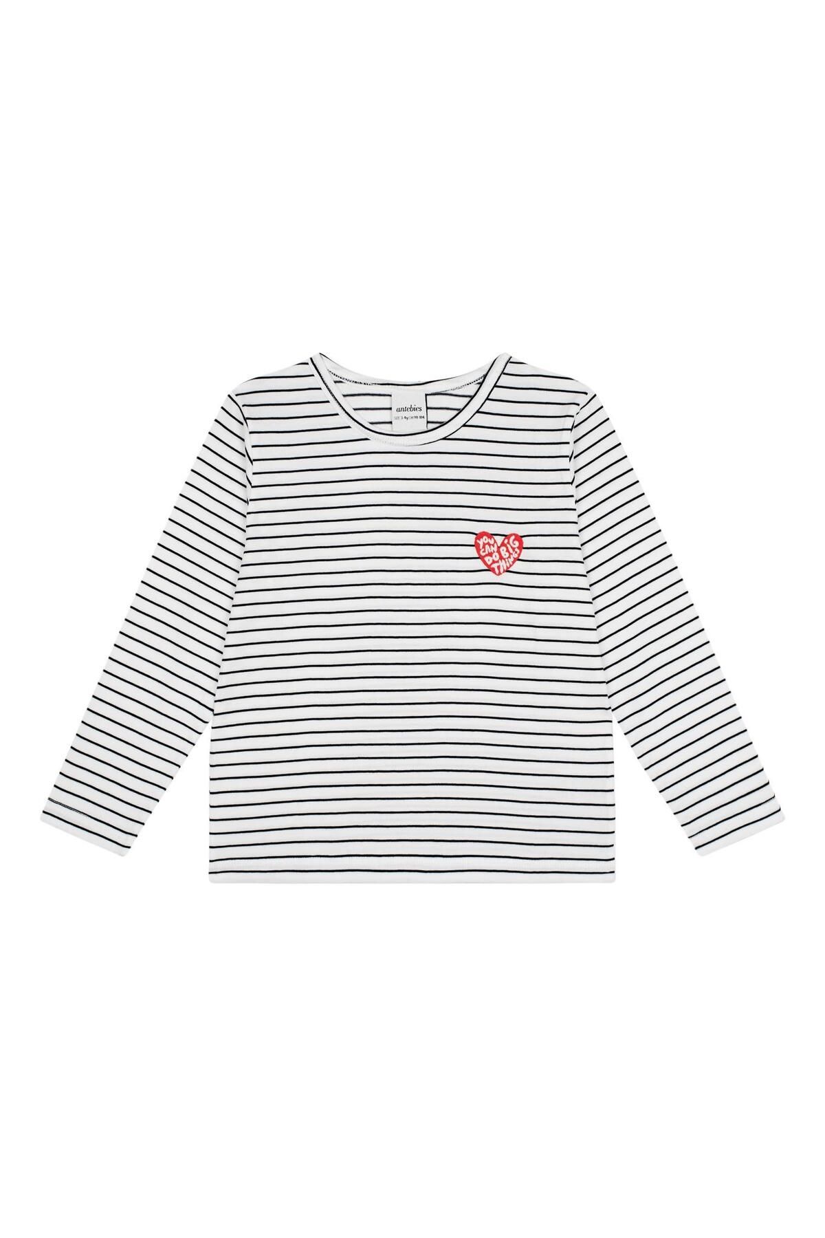 Antebies-Heart Embroidered Long Sleeve Pajama T-Shirt 2