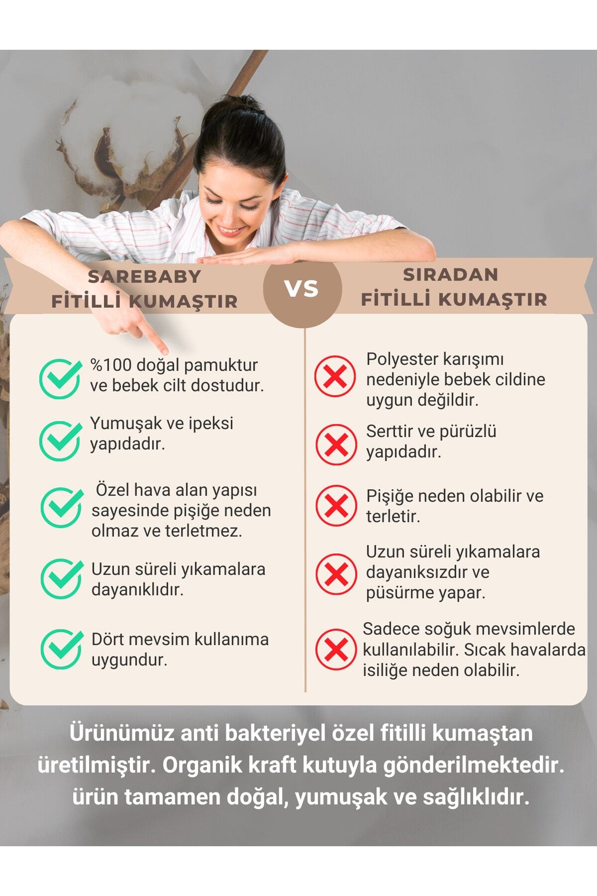 Sarebaby Konfor Serisi Unisex Bebek Takımı 3'lü Set Ekstra Yumuşak %100 Pamuk Özel Fitilli Kumaş fotoğrafı 5 (önizleme)