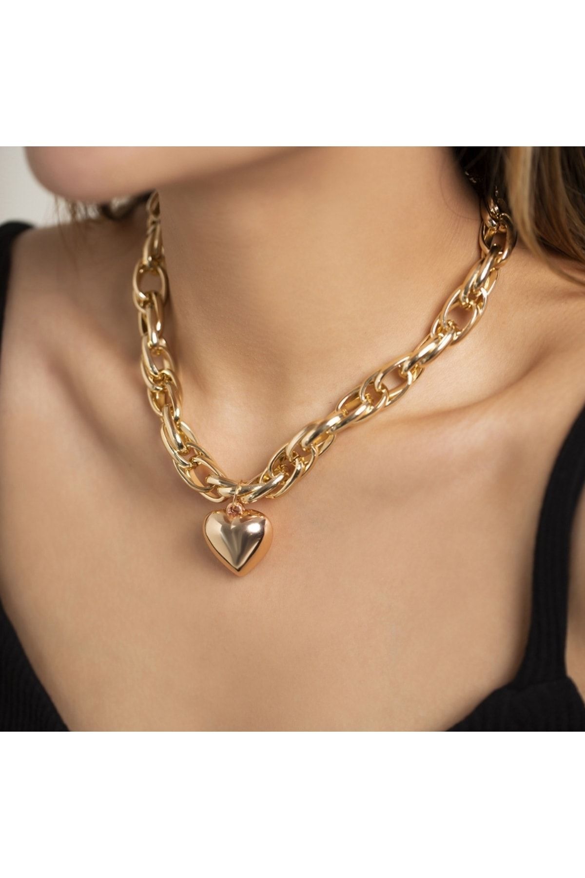 ASLIPEARL JEWELRY FASHION Heart Thick Chain Necklace Trendyol
