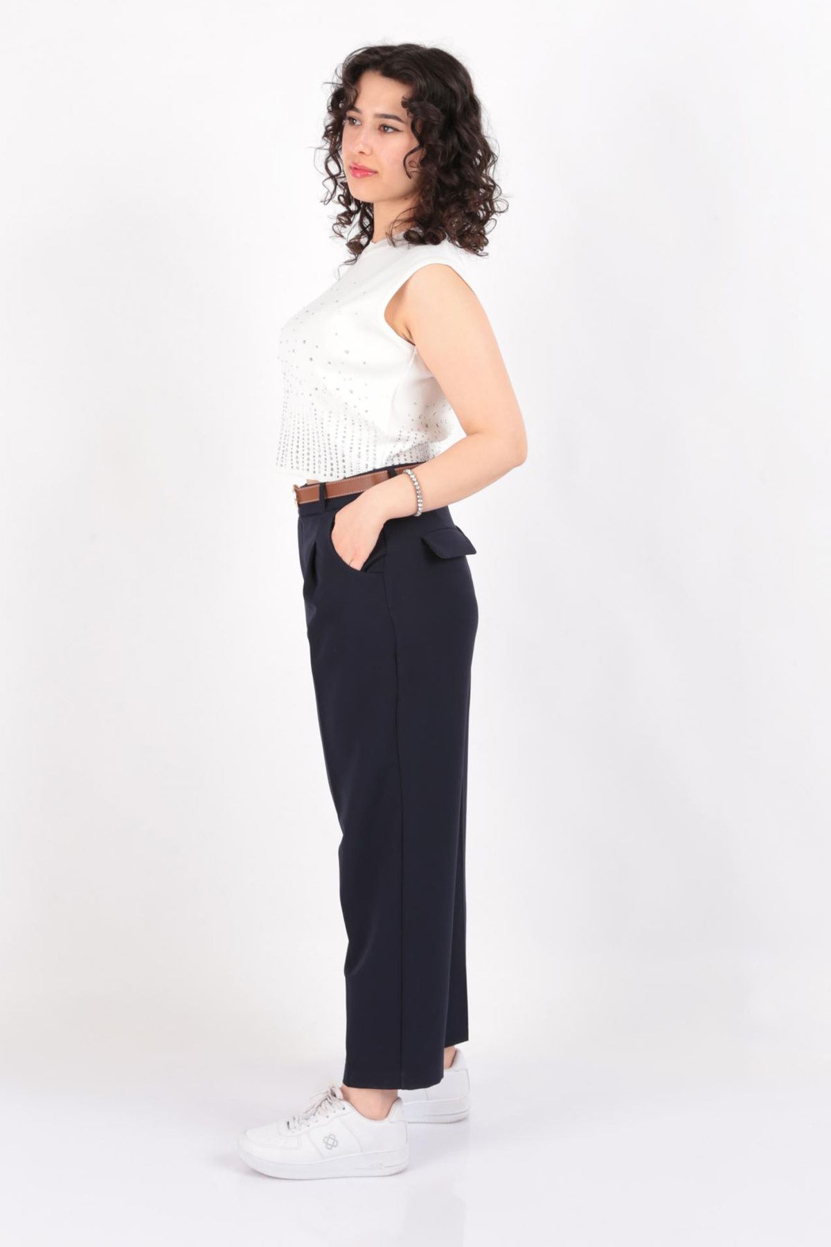 AYHAN-70640 Pantaloni de damă cu centură 2