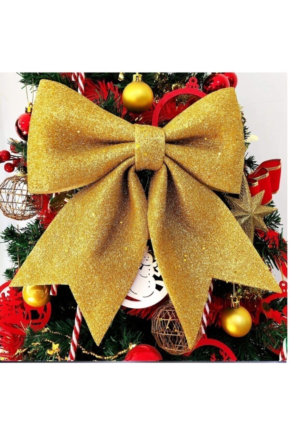 AMALFİ Gold Kapı Sofra Ağaç Süsü Simli Eva Fiyonk Dekor Yılbaşı Süs 25 X 25cm