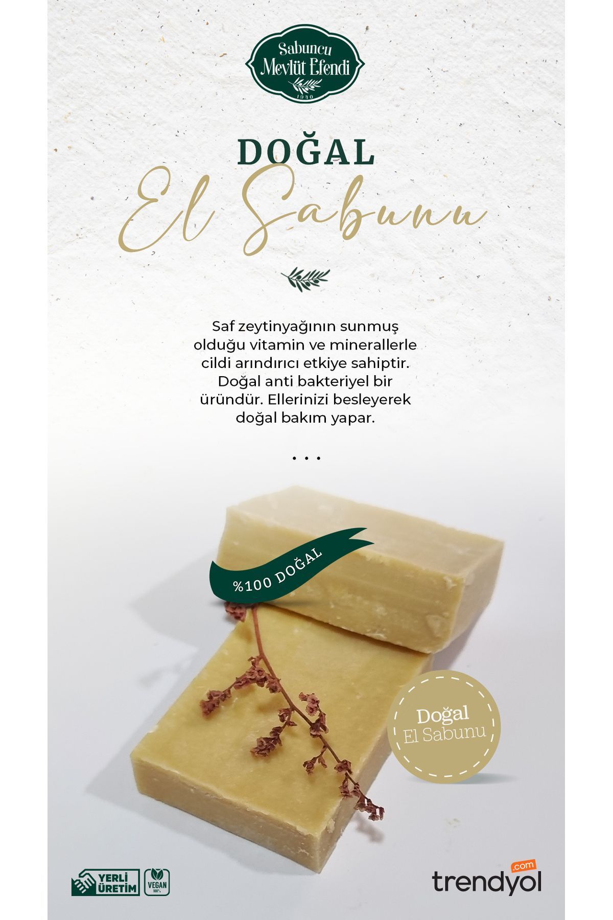 صابون دست طبیعی روغن زیتون 130 گرم (2 عدد) Sabuncu Mevlüt Efendi