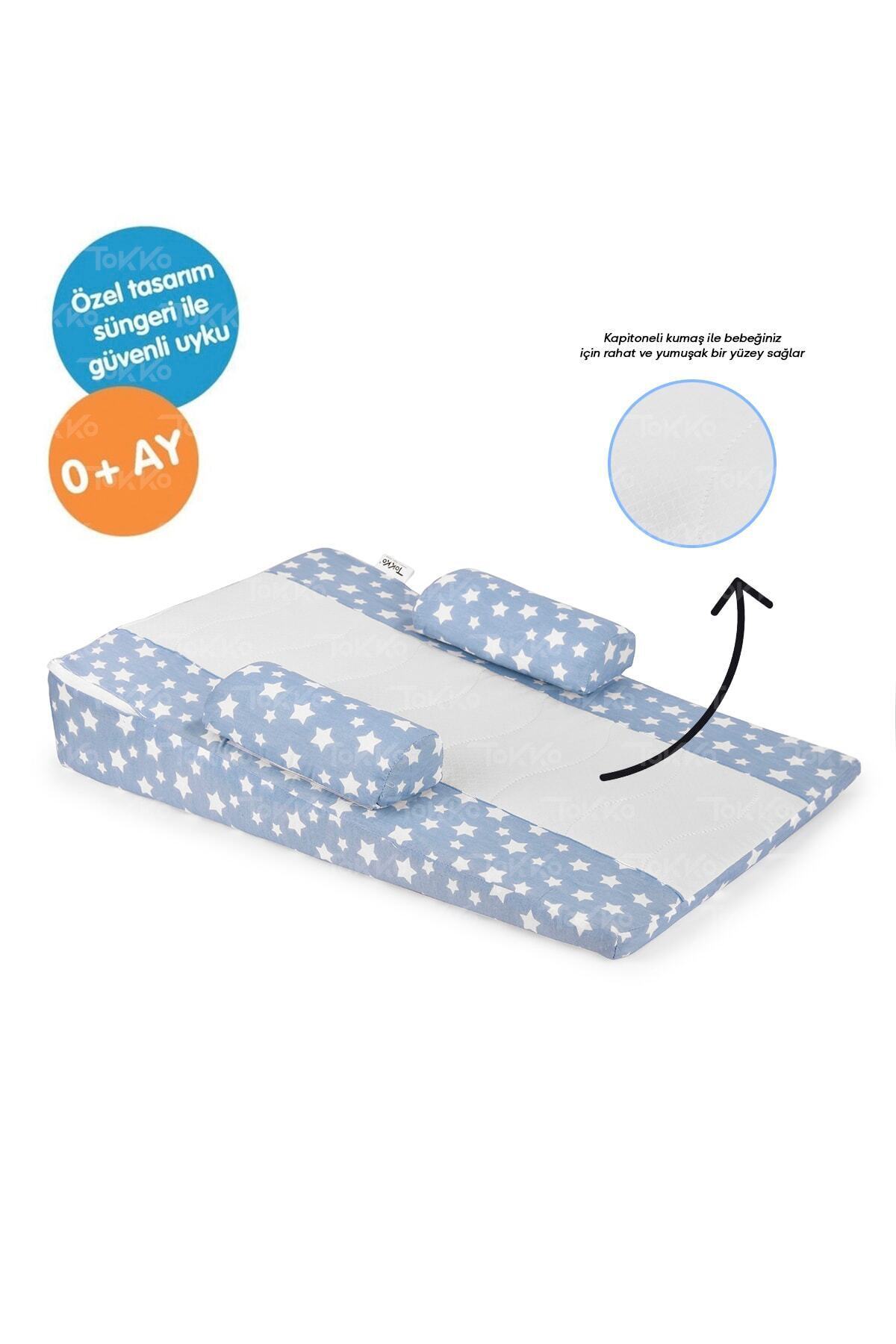 TOKKO Çok Fonksiyonlu Yıkanabilir Kılıf Ortopedik Bebek Reflü Yatağı-gaz Giderici Bebek Reflü Yastığı Mavi