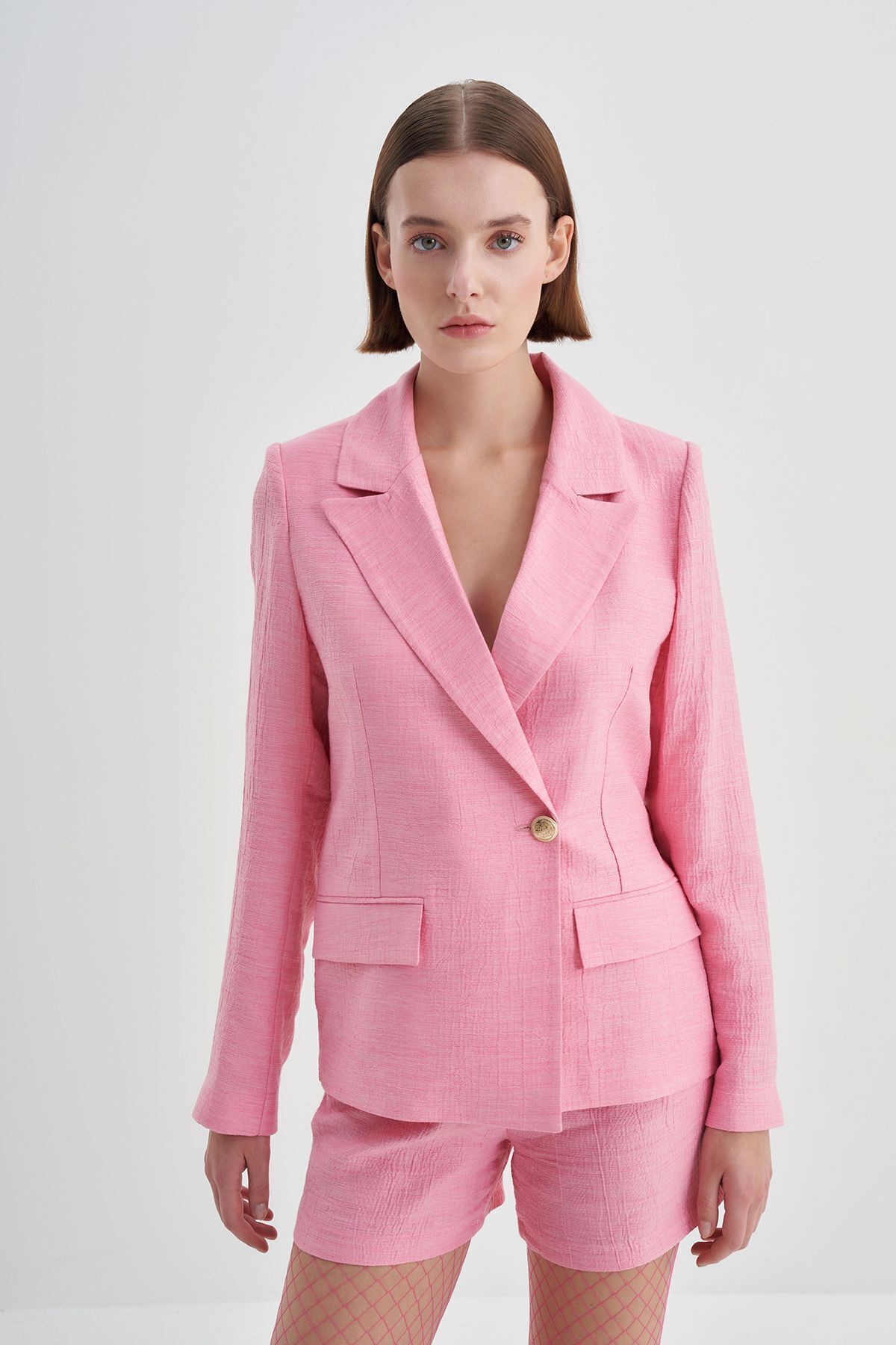 Yake-Pink Short Shorts with Double Pleated Button Detail 4