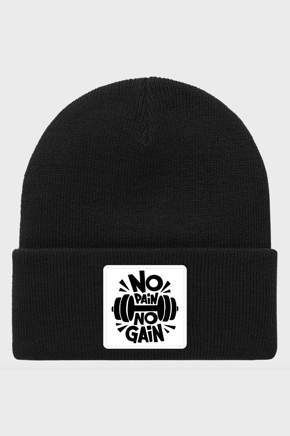 Luigan Deri Etiketli Desen Basklı Basic Triko Bere Unisex