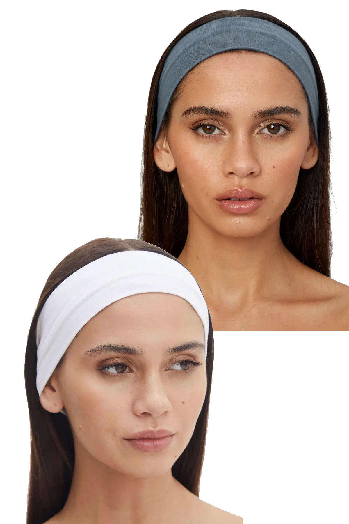 2-Pack Sports Headbands - Women & Men Yoga Makeup Face Washing Headband Set White & Light Blue