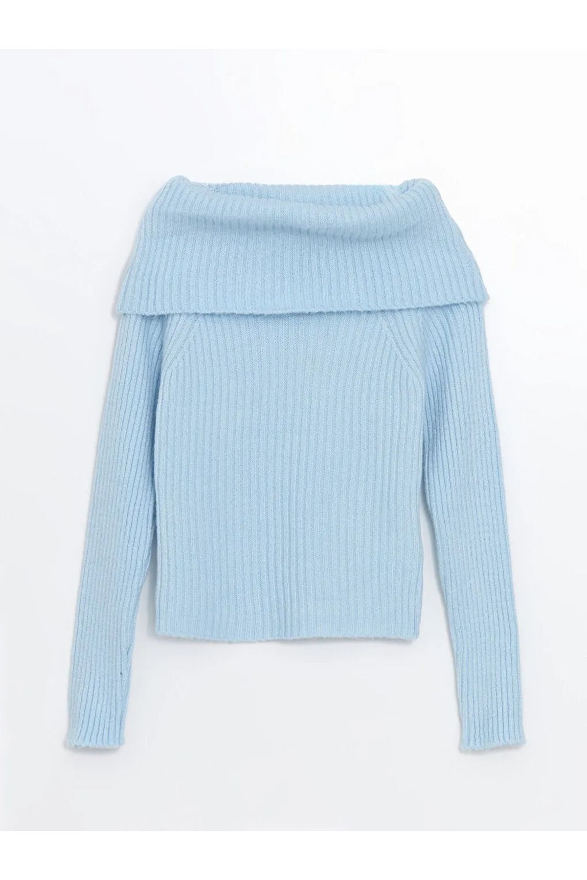LC Waikiki-Hellblauer Damen-Strickpullover mit U-Boot-Ausschnitt – lange Ärmel 3