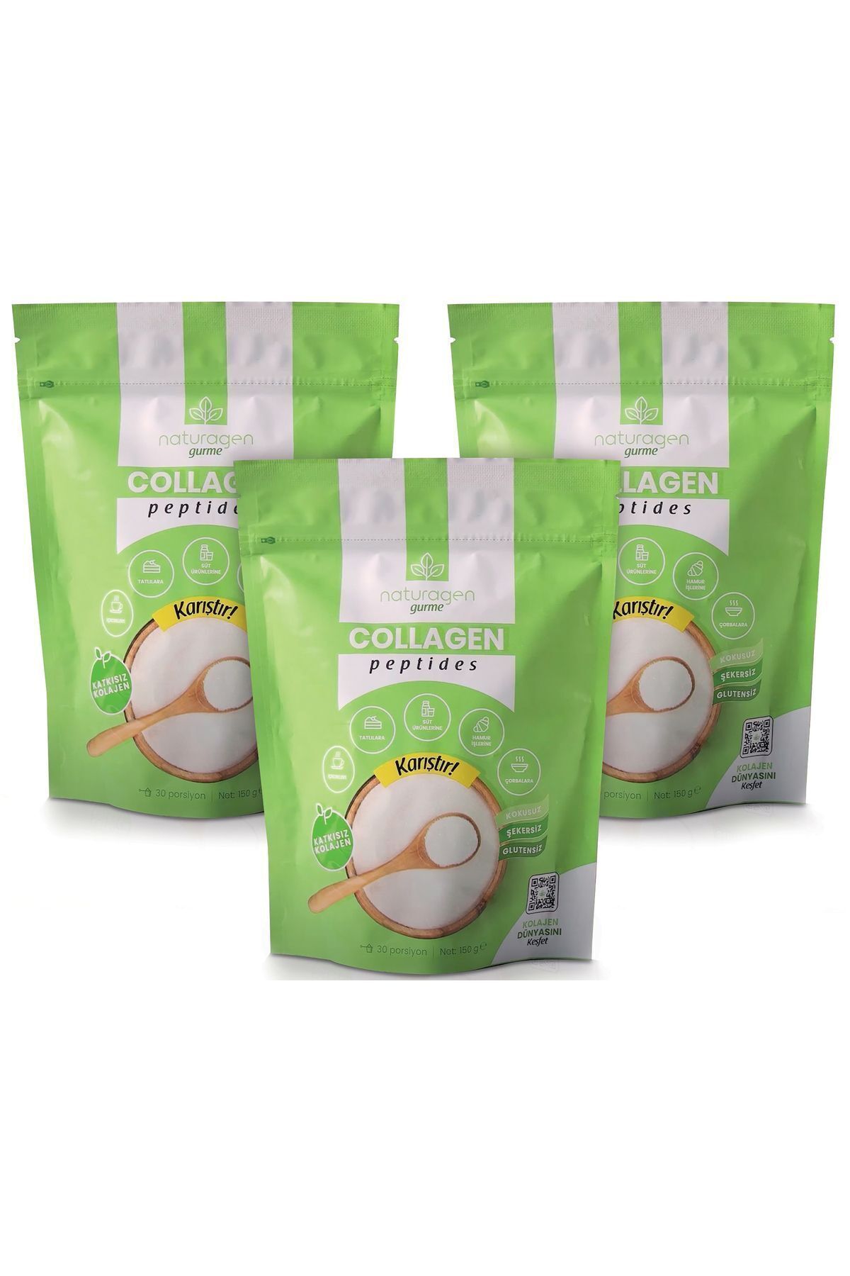 Naturagen Kolajen 3'lü Gurme %100 Saf Collagen Peptides 150 gr (tip 1&tip 3 Sığır Kolajen Peptit ) 3 X150 gram