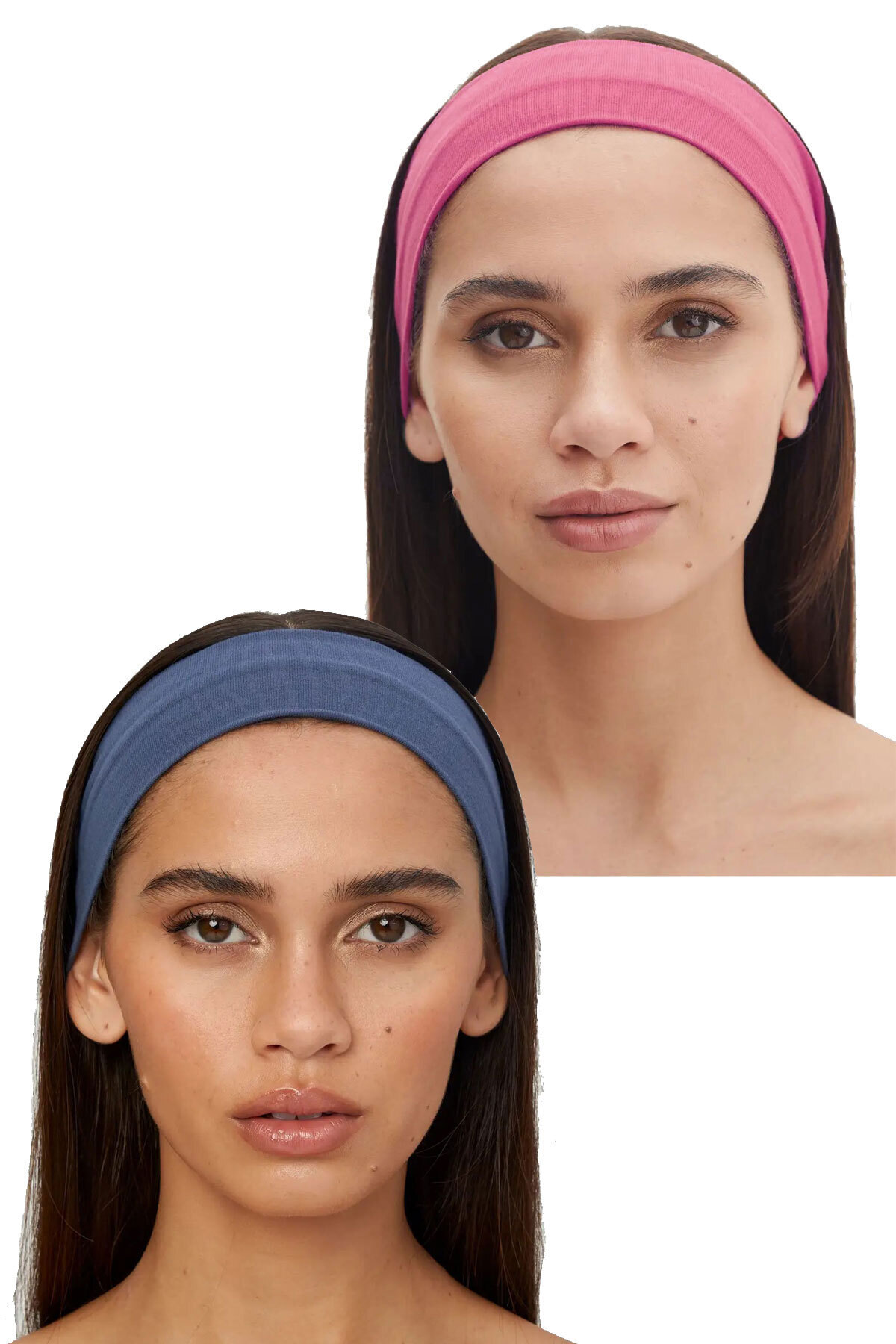 2-Pack Sports Headbands - Women & Men Yoga Makeup Face Washing Headband Set Pink & Indigo Melange