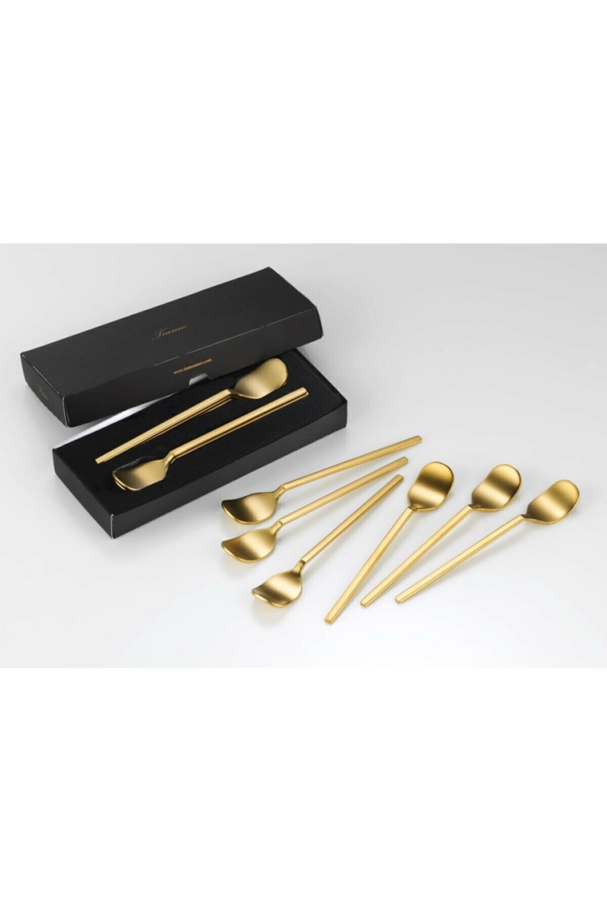 Tiamo Tea Spoon Set of 6 Teaspoons Stainless Steel Matte Gold