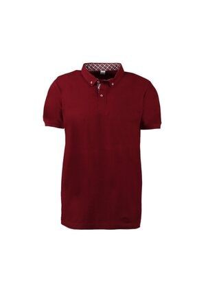 Bordo Renk Kısa Kol Gömlek Yaka Regular Kesim %100 Pamuk T-shirt SAGTB