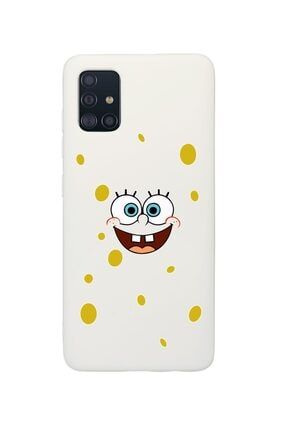 Samsung A51 Sponge Bob Desenli Premium Silikonlu Beyaz Telefon Kılıfı spongeboba51byz