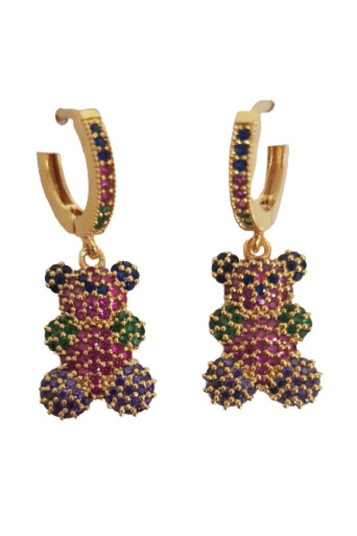 Hibana Morzatakı Zirkon Taşlı Ayıcık Küpe 1,5cmx4cm