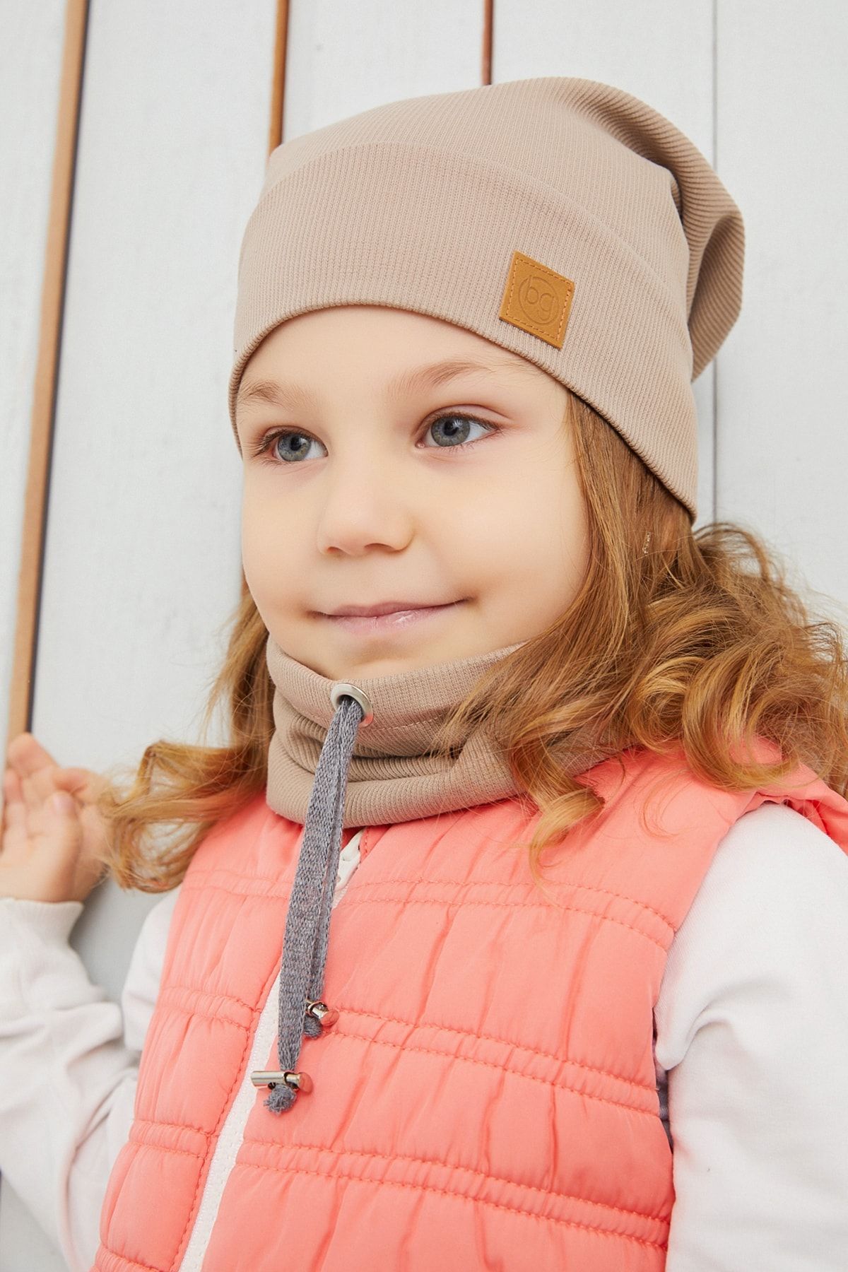 Babygiz Girl s Brown String Hat Beret Neck Collar Set Comfortable