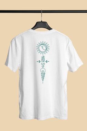 Unisex Beyaz Ay Ve Güneş Sırt Baskılı T-shirt ART535