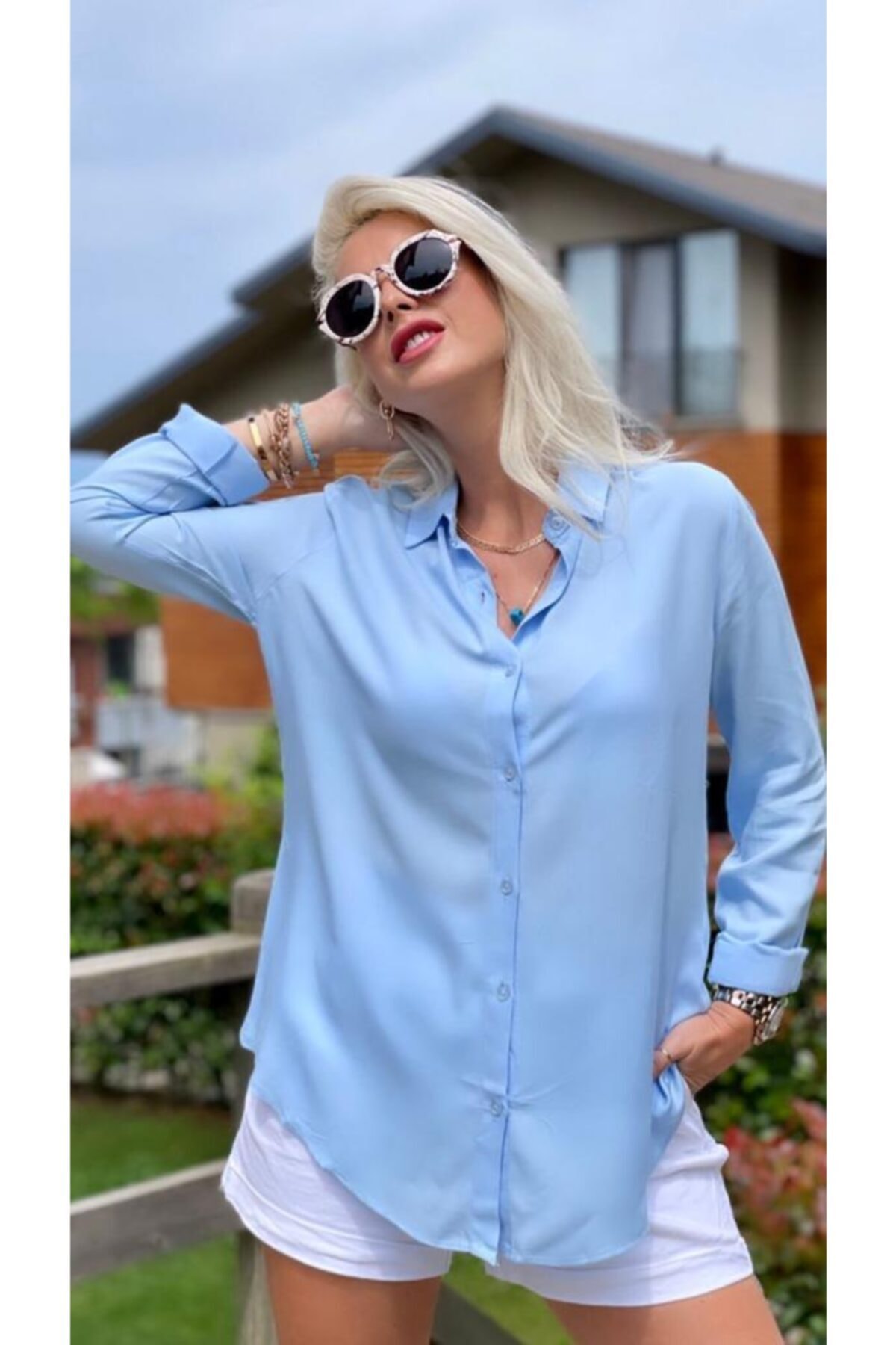 Kadın Basic Standart Kalıp Dokuma Viskoz Kumaş Gömlek Bluz