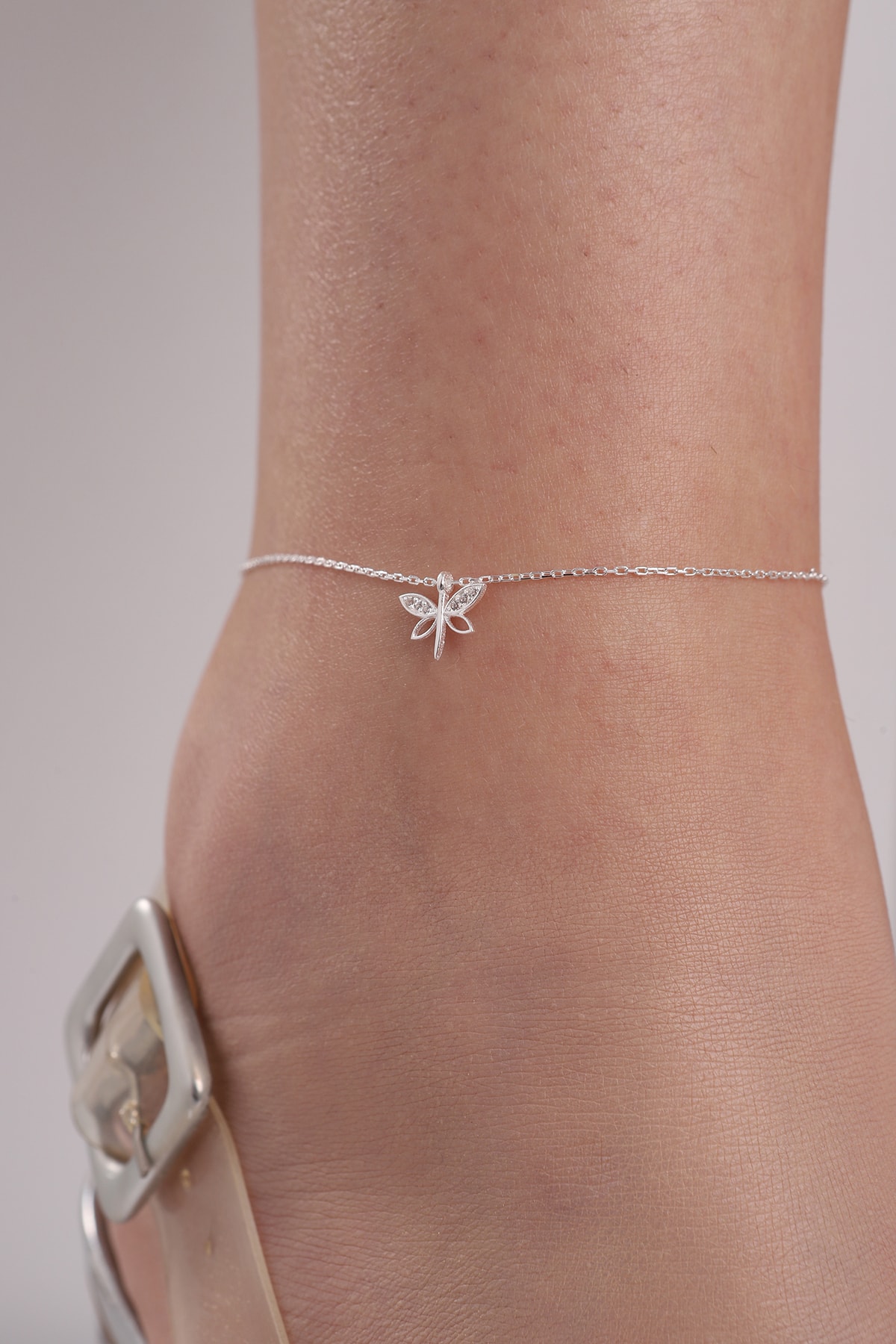Bilsen Store Kadın 925 Ayar Gümüş Zincirli Zirkon Taşlı Minimal Yusufçuk Halhal