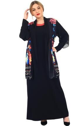 Kadın Büyük Beden Abiye Elbise Yuvarlak Yaka Uzun Kol Sandy Desenli Şifon Ceket 013500100029
