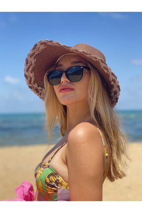 Kadın Hasır Plaj Şapkası Kahverengi HMN-374-tr