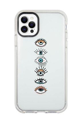 Iphone 12 Pro Max Beyaz Kenarlı Anti Shock Sıralı Göz Desenli Telefon Kılıfı IP12PMLK-062