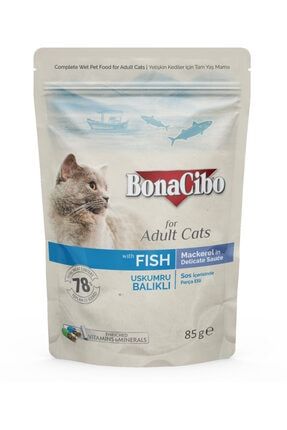 Bonacibo Soslu Uskumru-balıklı Pouch Yetişkin Kedi Yaş Maması 85 Gr X12 Adet BonaCibo2