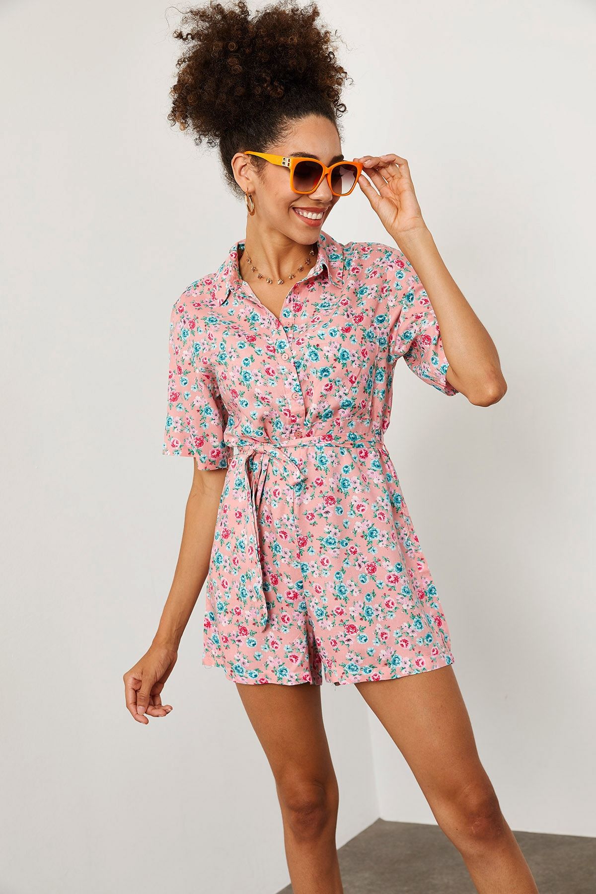 Pink floral playsuit clearance