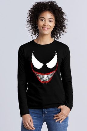Kadın Siyah Timsah Dişler Bisiklet Yaka Uzun Kollu Penye T-shirt 1M2BW361AS