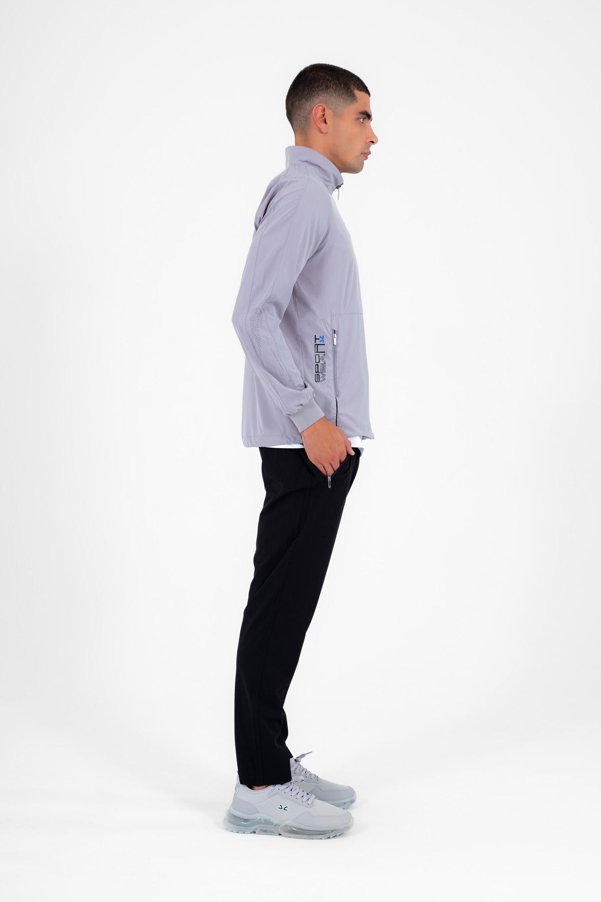 ست گرمکن ورزشی مردانه یقه ORTAK GREY LYCRA BREATHING 4 POCKET SUMMER SLIMFIT TRACKSUIT تیم 6943 Escetic