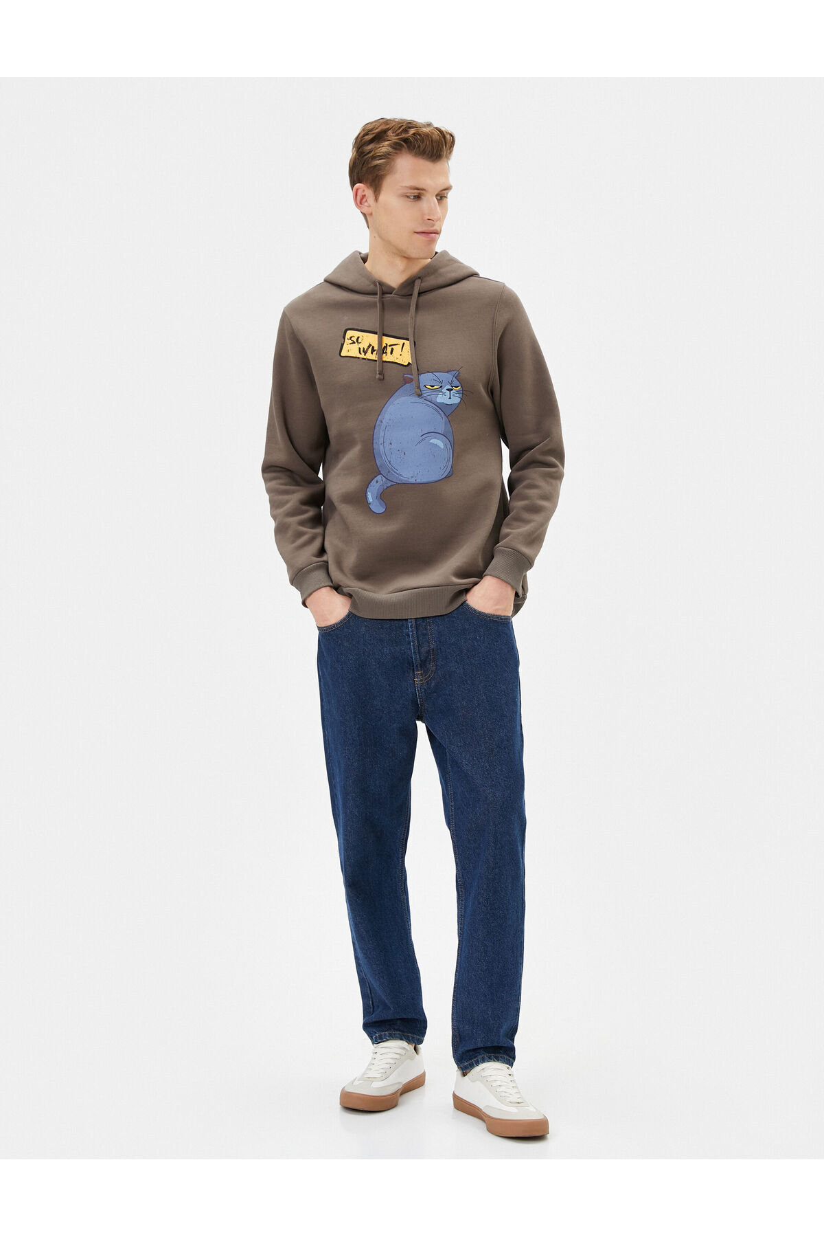 سویشرت مردانه قهوه ای کوتون | 4WAM70432MK اورجینال - تصویر 2