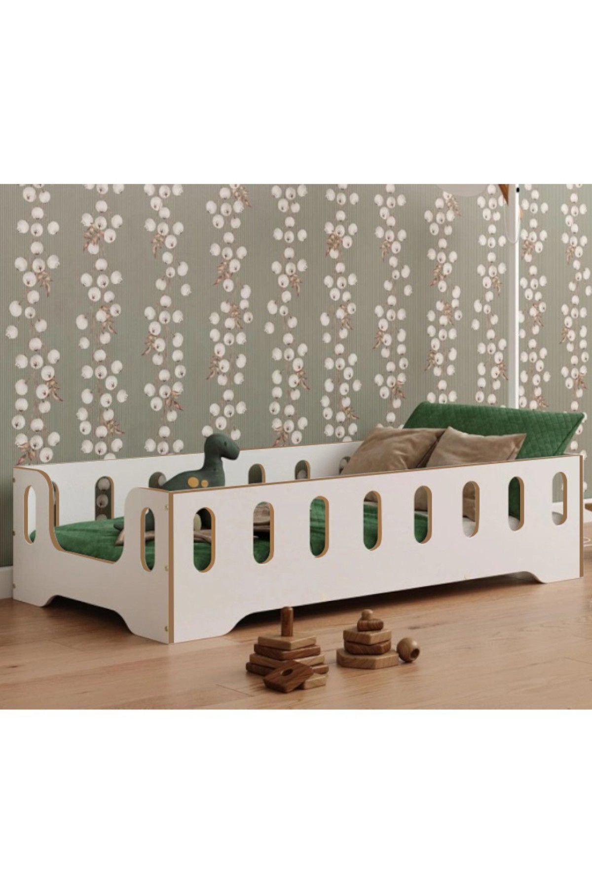 MiniWood Beyaz Montessori Yatak Mdf Çocuk ve Bebek Odası Karyola