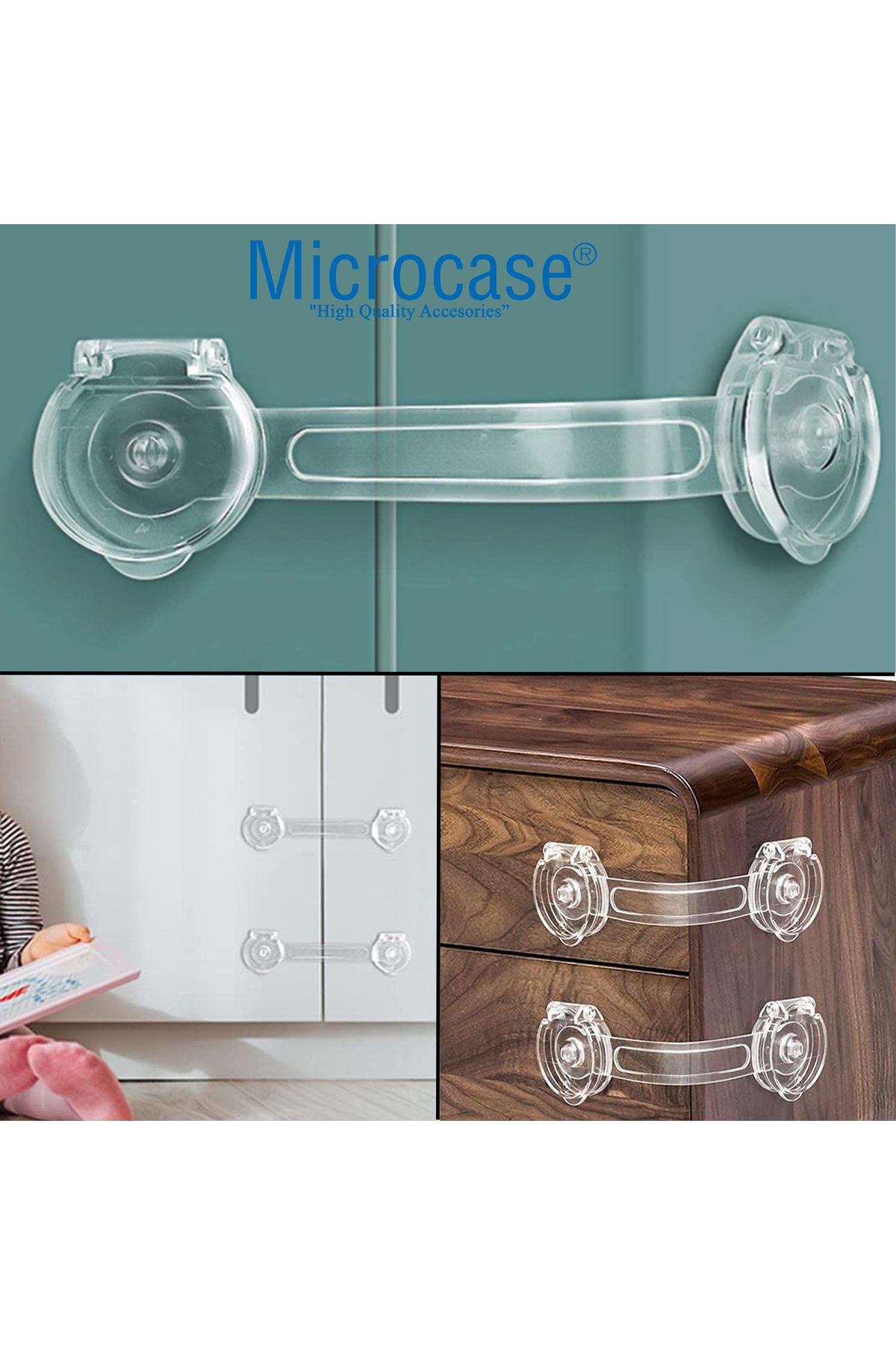 Microcase Plastik Kendinden Yapışkanlı Bebek Eşya Pencere Dolap Kapı Çekmece Kilidi -AL4538 4 Adet Şeffaf fotoğrafı 6 (önizleme)