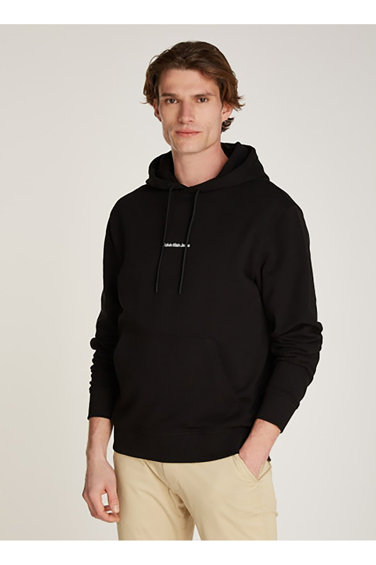 کالوین کلین سویشرت مردانه یقه جین کلاهدار مشکی J30J325639BEH GRID MONOGRAM HOODIE