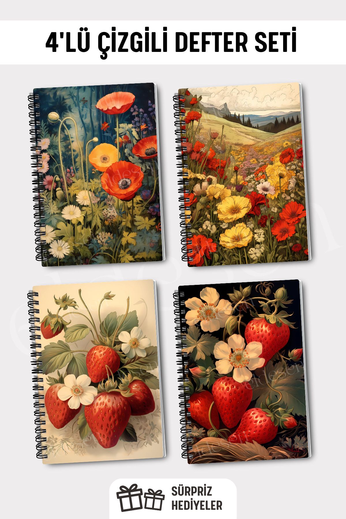 Eldesen Tasarım-A5 Size Set of 4 - Spiraled Lined School Notebook, 50 Sheets and 100 Sheets 1
