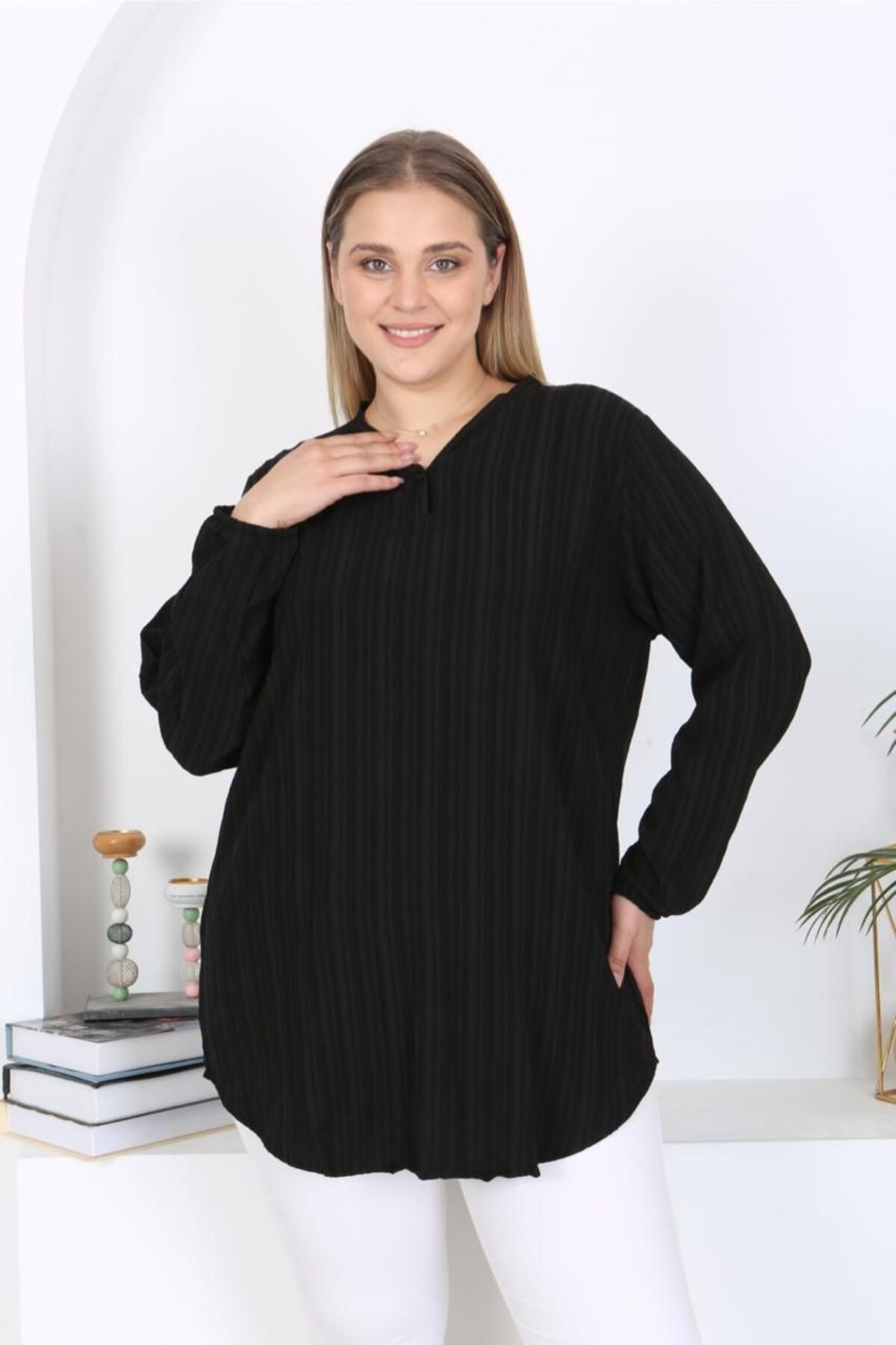 volkitolki Dokuma viskon pamuklu kumaş rahat kesim Tunik