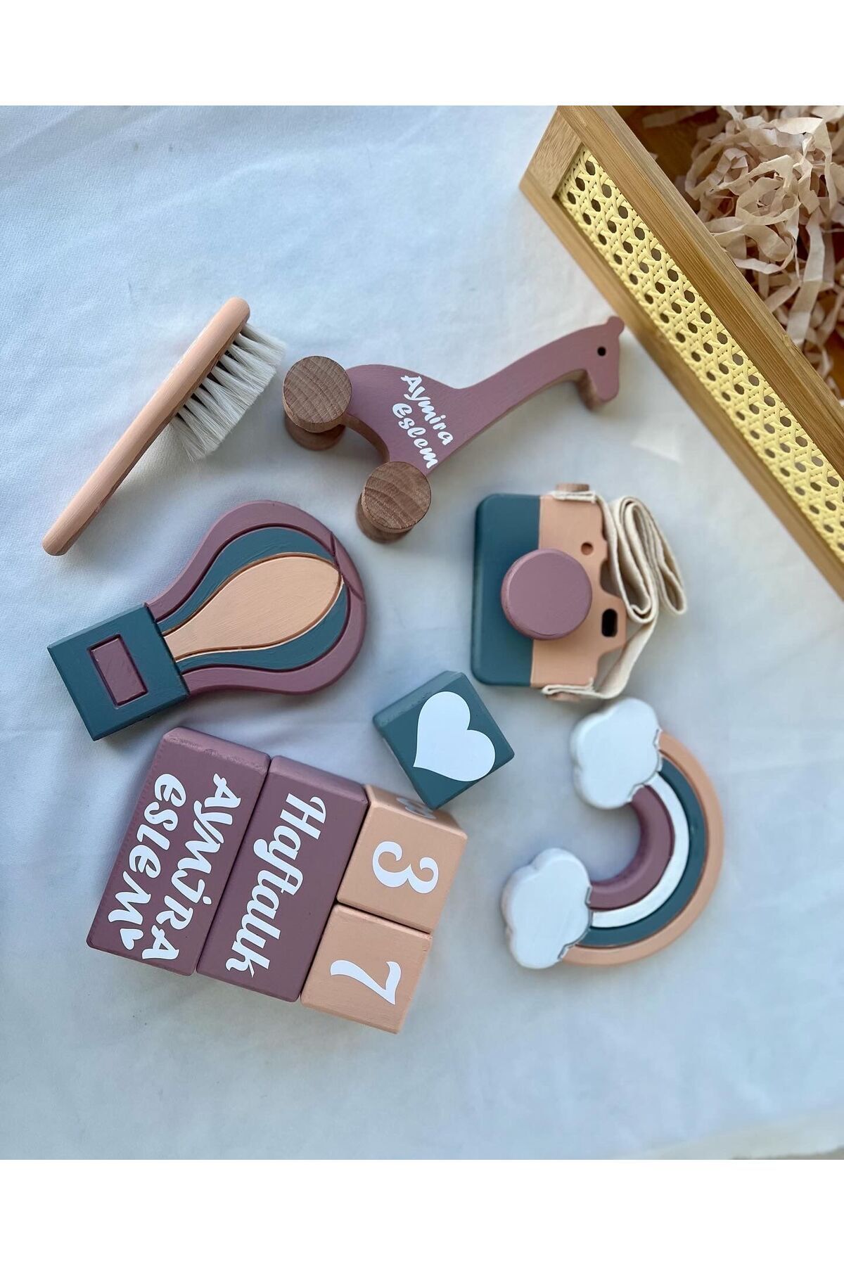 Pembe gri objeli bebek çekim aksesuarı