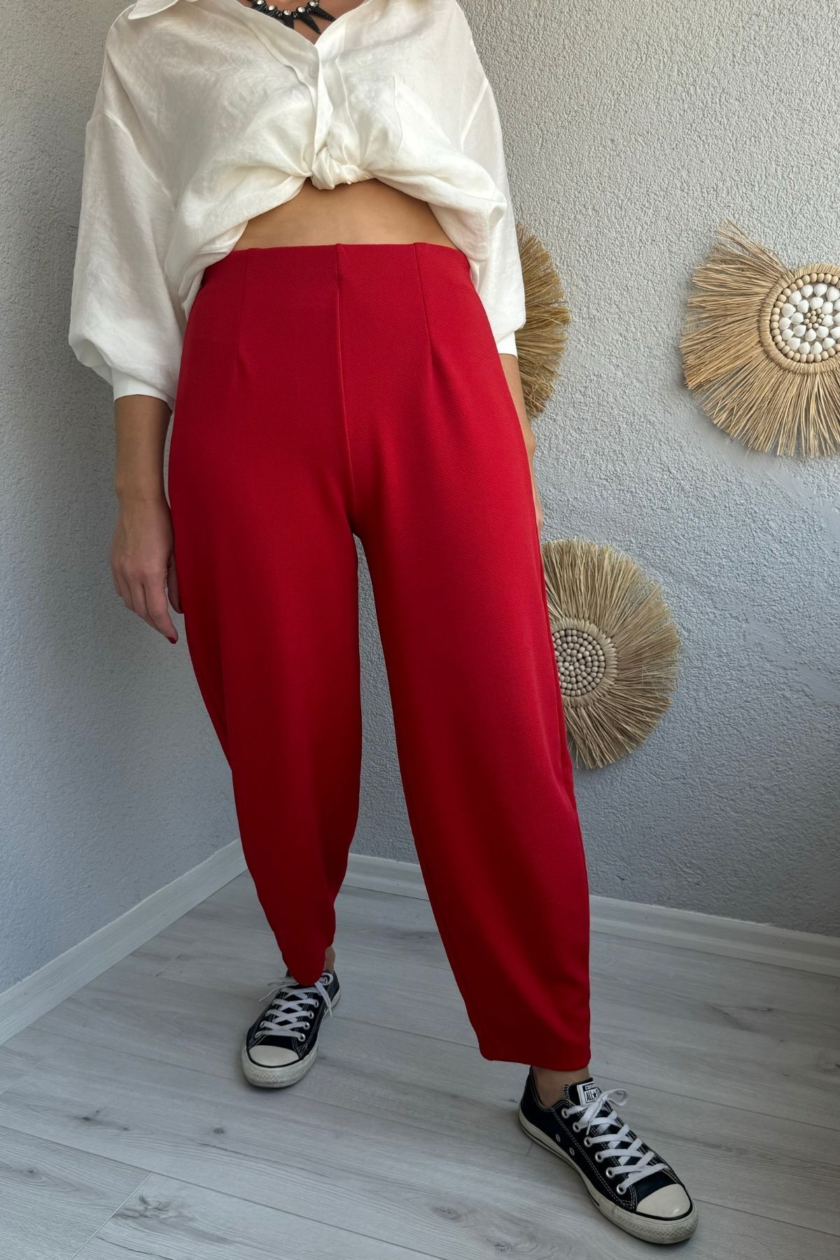 lady special-Women's Elastic Waist Collar Detailed Lycra Balloon Trousers 4
