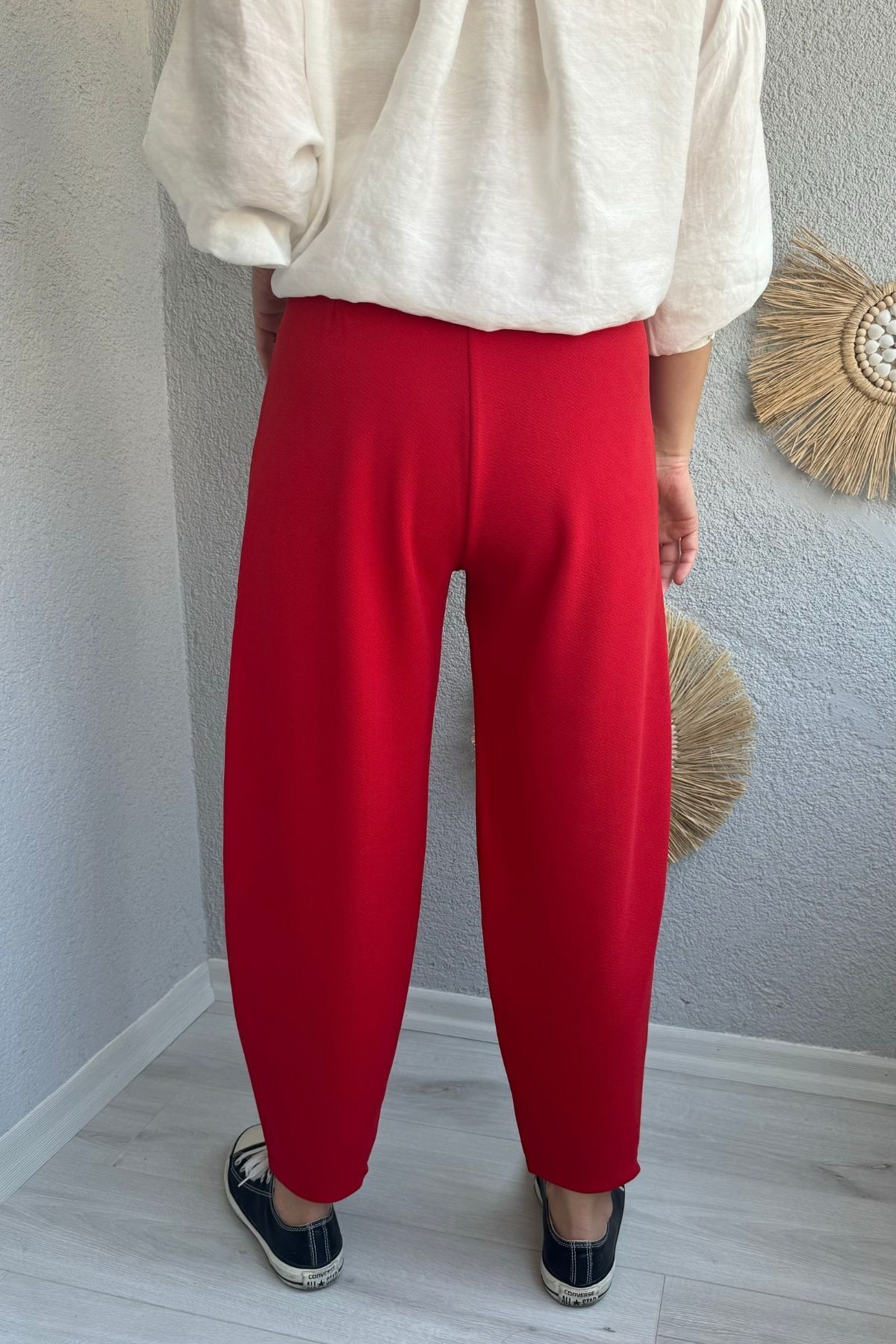 lady special-Women's Elastic Waist Collar Detailed Lycra Balloon Trousers 7