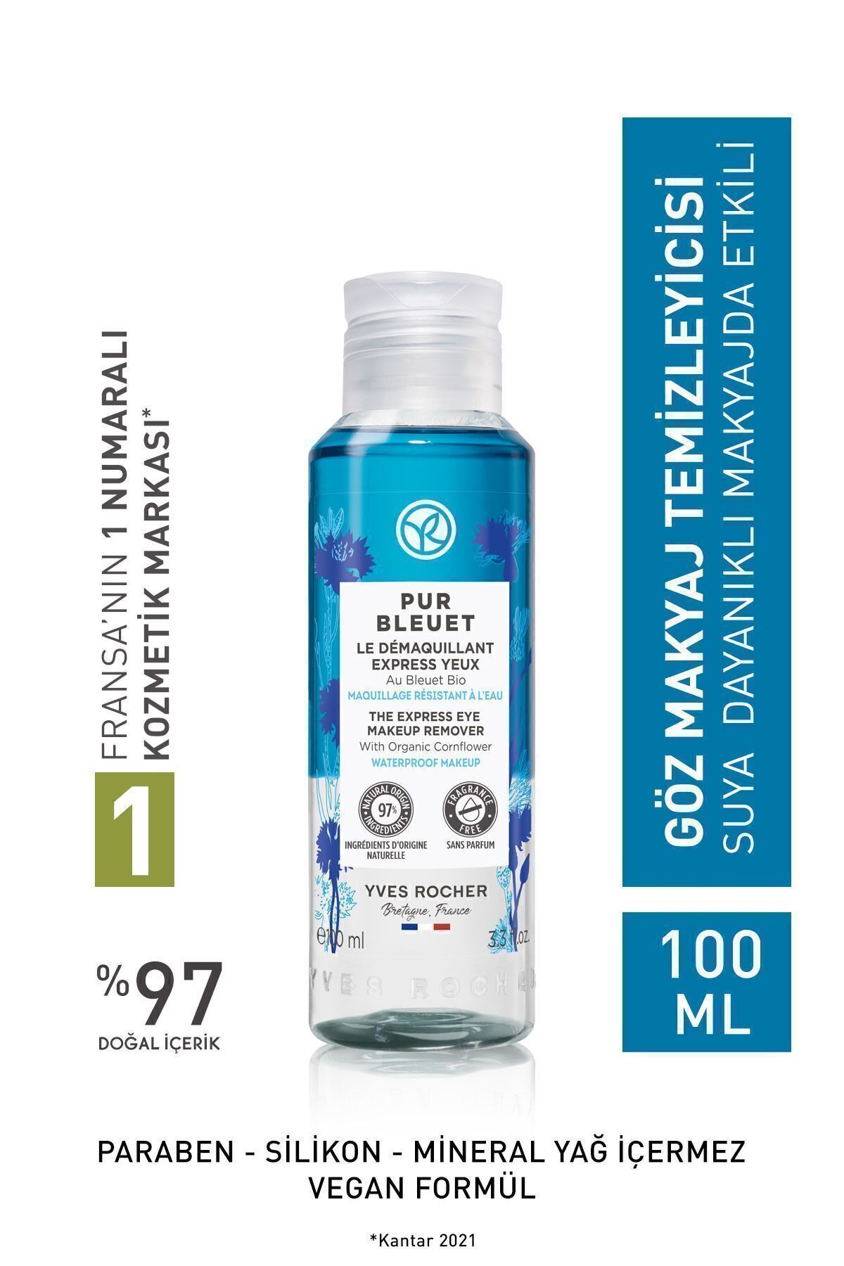 Yves Rocher Suya Dayanıklı/yoğun Makyaja Özel Göz Makyaj Temizleyici-100 ml + Isana Disk Pamuk