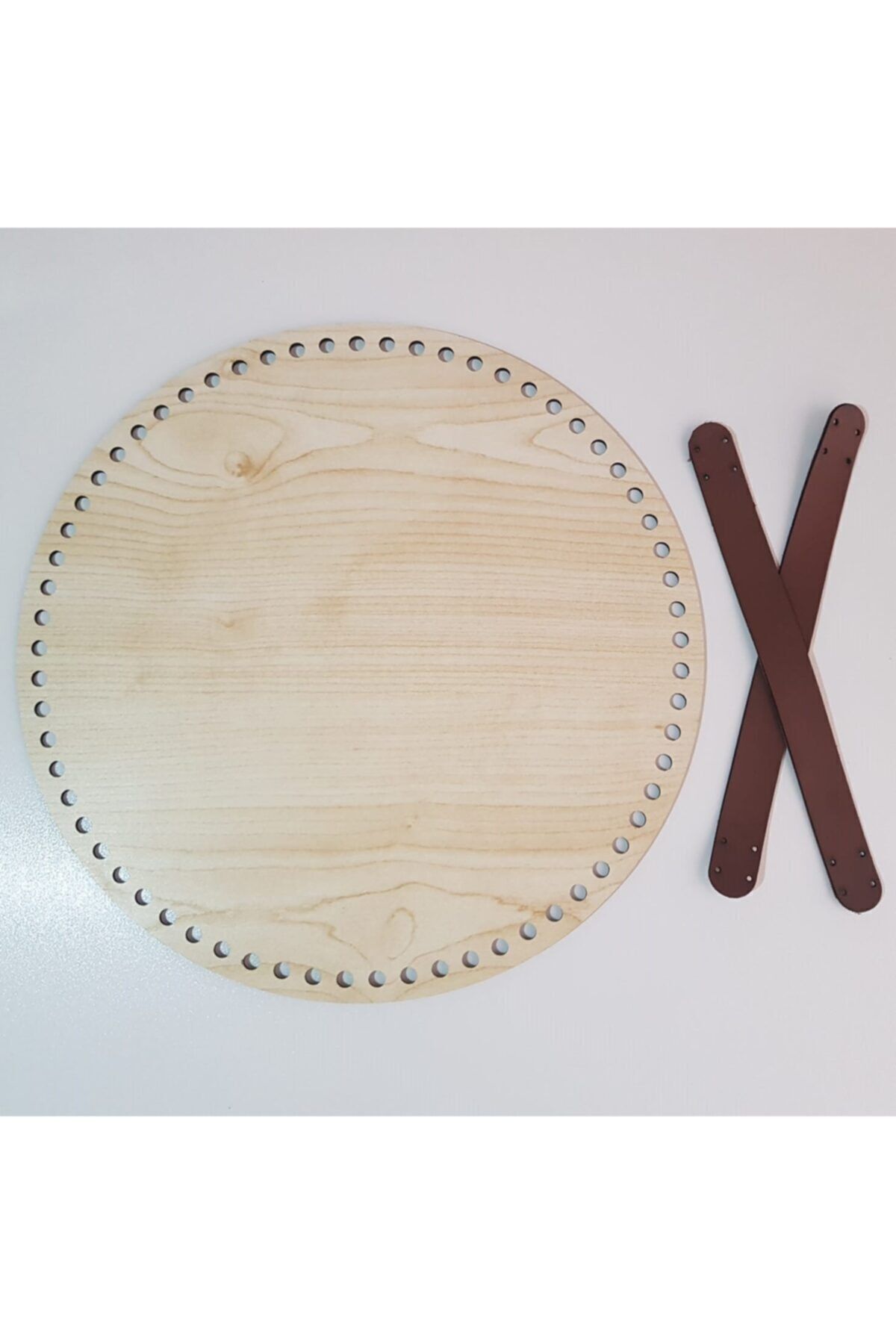 Minidesign Atölye 30cm Deri Kulp Hediyeli Ahşap Örgü Tepsi Plaka