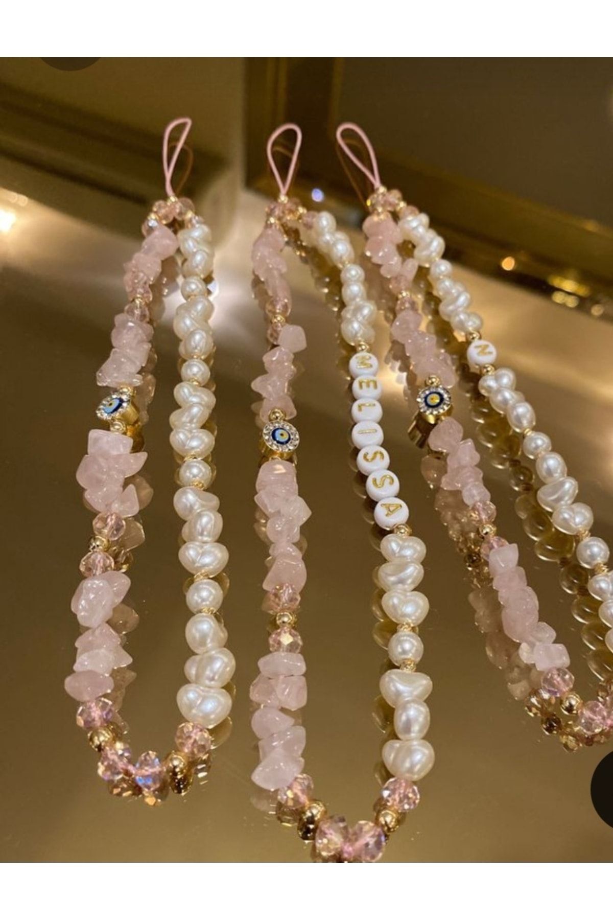 LORESİMA AKSESUAR Pembe Kuvars Telefon Askısı Telefon Charmı