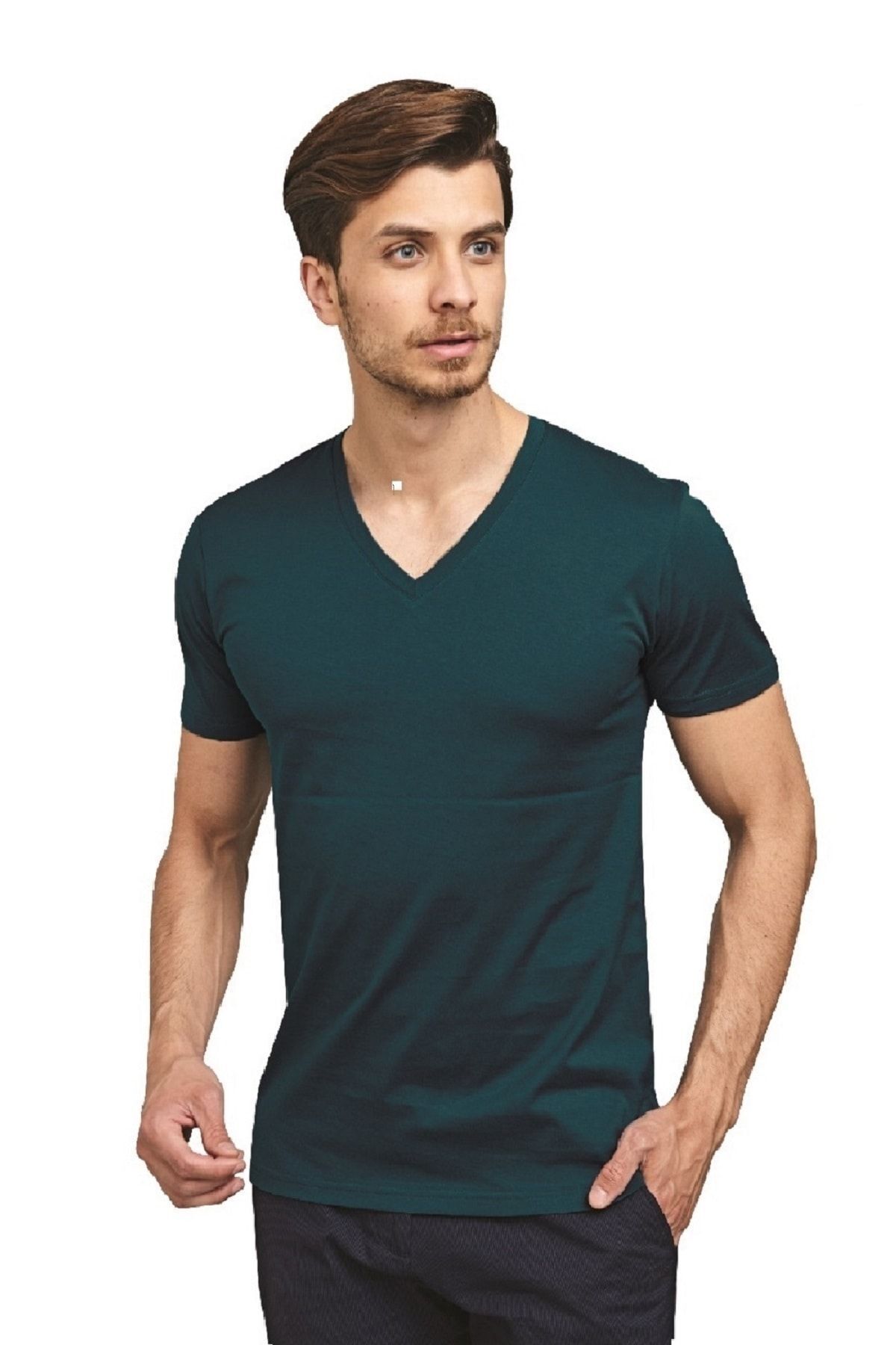 FSM1453 Tricou Colorat Cu Mânecă Scurtă, Bumbac, Cu Decolteu În V, Pentru Bărbați - Masculin - XS